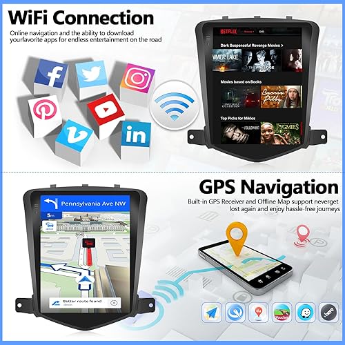 Miniatura 4 de 2G+64G para Chevrolet Chevy Cruze J300 2009-2015 Radio Android 13 Estéreo de coche inalámbrico Carplay Android Auto 9.7 pulgadas T-Style pantalla