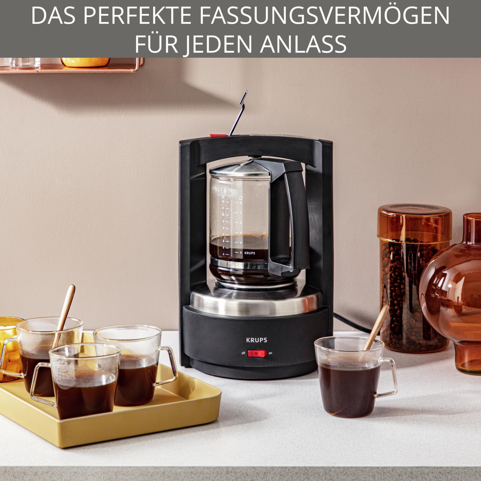 Krups Filterkaffeemaschine T8, 850 Watt, automatische Abschaltung, 8-12 Tassen, 1L Fassungsvermögen, permanenter Filter, beleuchteter Ein-/ Ausschalter, benutzerfreundlich, schwarz, KM4689