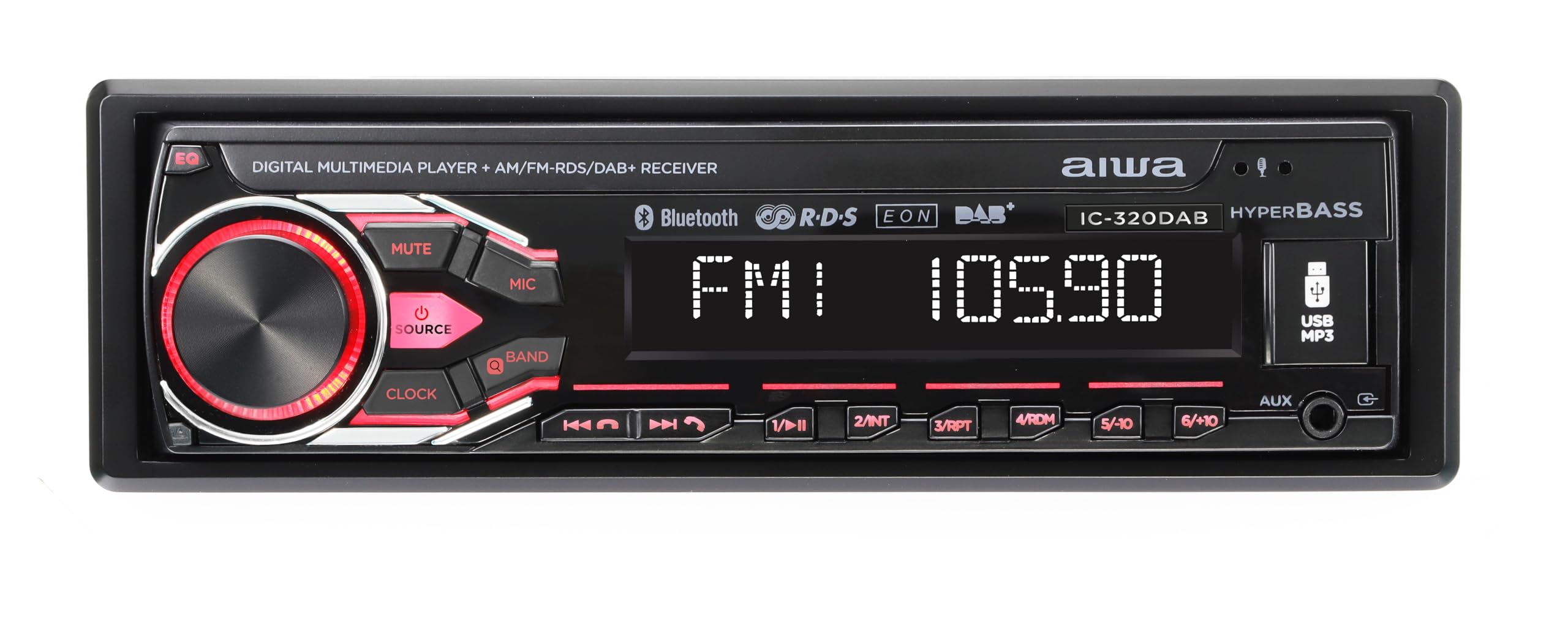 AIWA IC-320DAB – Reproductor Multimedia de Coche 1 DIN con Pantalla LCD, Am/FM y Dab+. 4x40w. Retroiluminación Multicolor. Color Negro