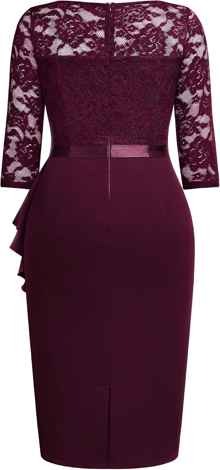 Miusol Women's Plus Size Retro Floral Lace Ruffle V Neck Party Cocktail Dress - Image 6