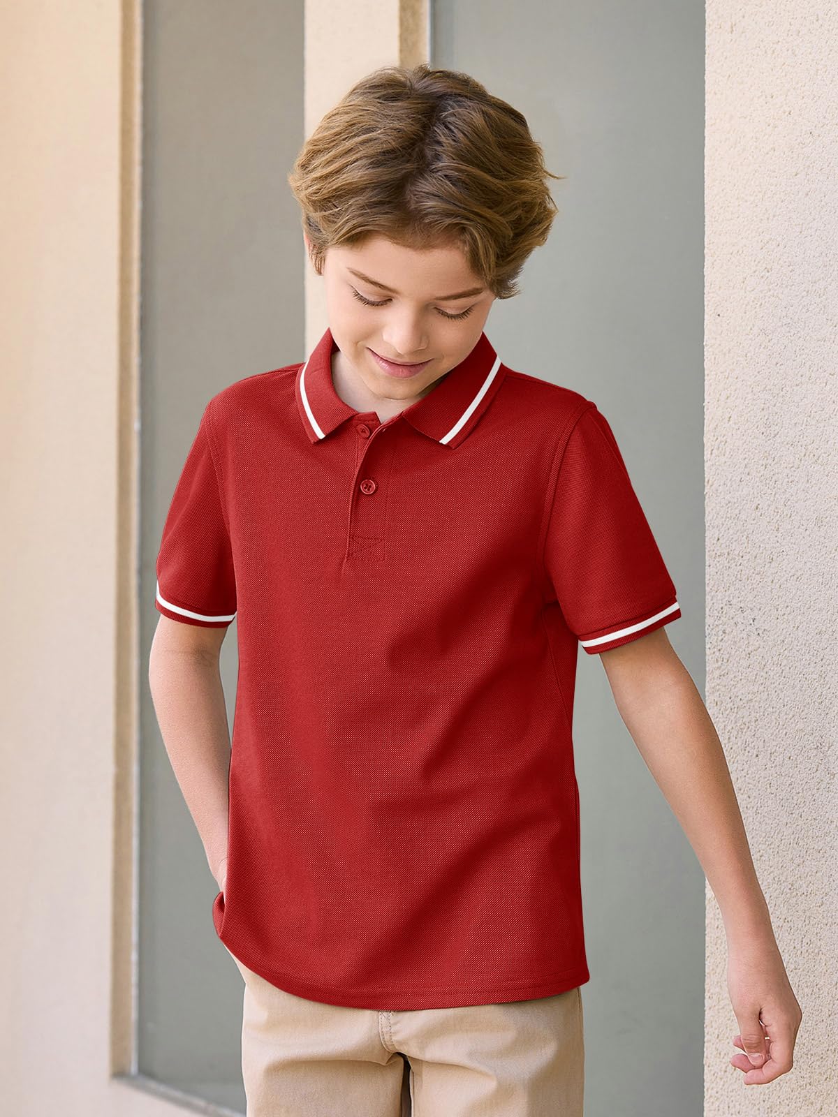 Haloumoning Polo a maniche corte per bambini e ragazzi, uniforme scolastica, in piqué, 5-14 anni