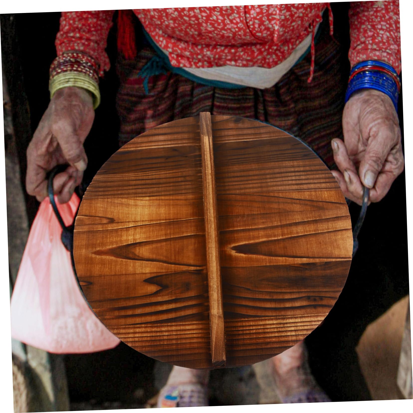 Cabilock Wood Wok Lid Cover Wooden Lid Kitchen Tool for Cooking Cast Iron Wok Pot Cover 32x32x1.6cm