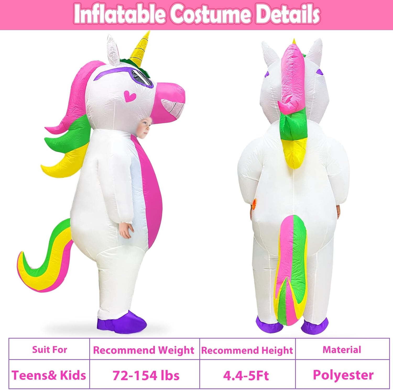 Camlinbo Halloween Inflatable Unicorn Costume for Kids Boys Girls Blows up Halloween Costumes Party Cosplay