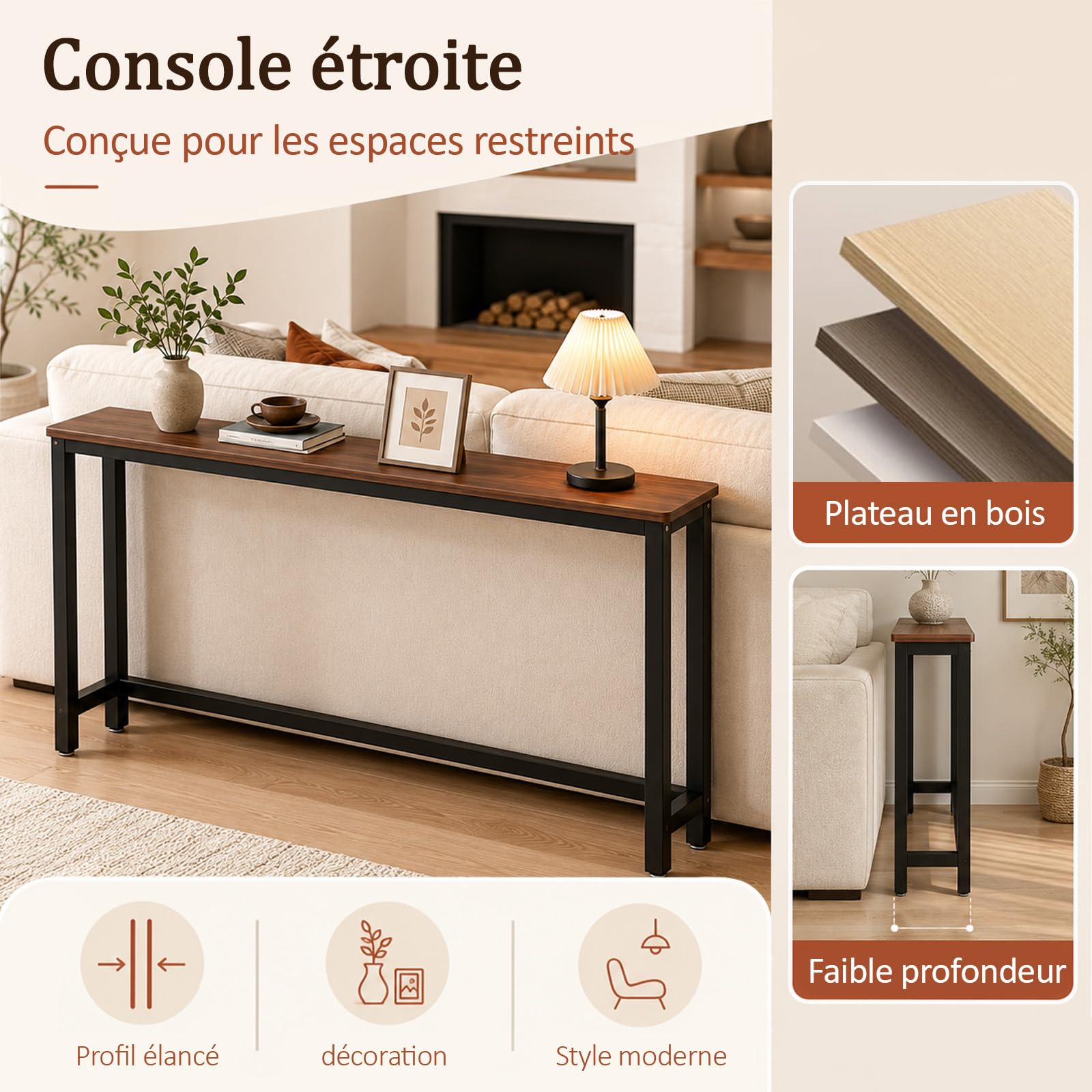 Table Console Derrière Canapé, Console Étroite, Gain de Place