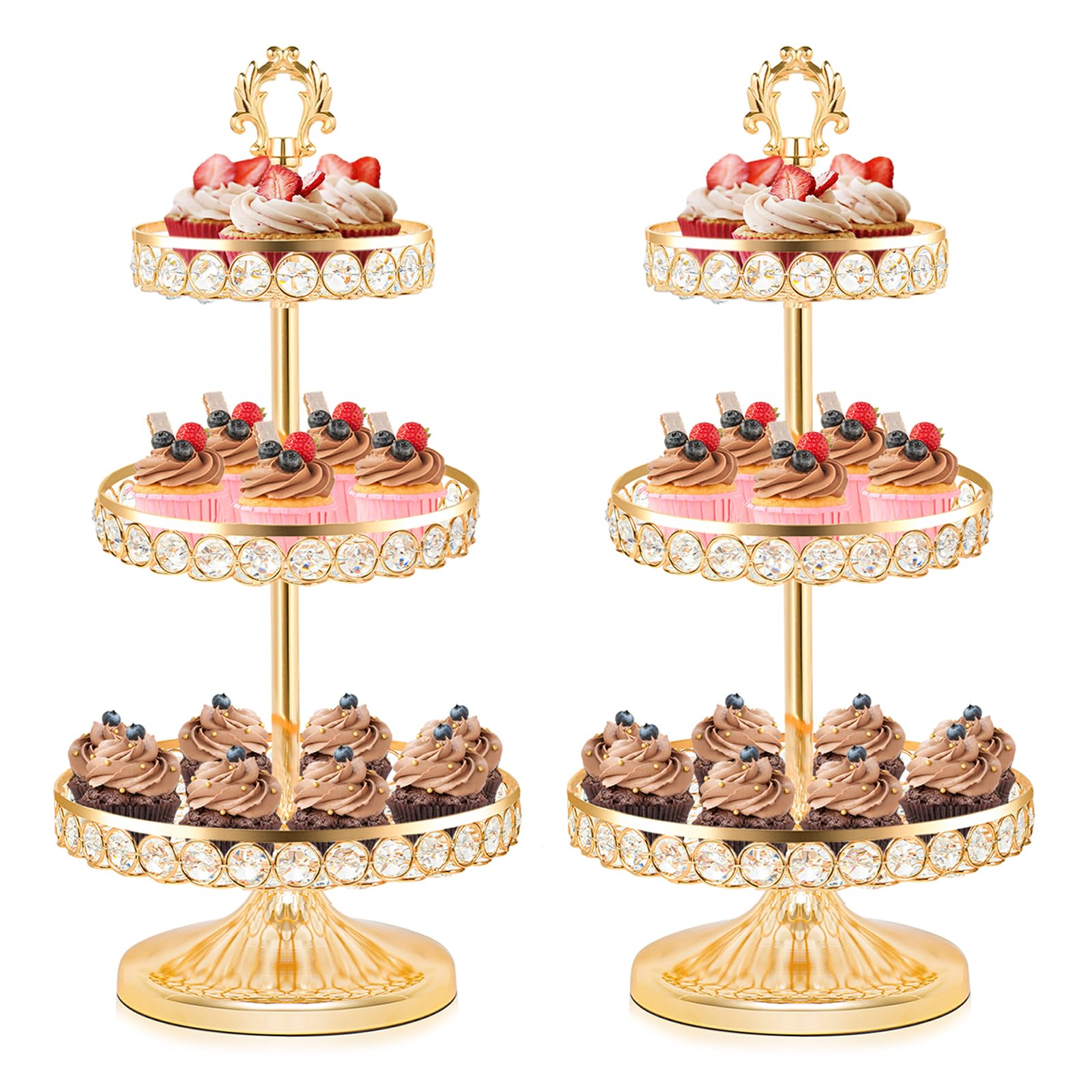 Plateau rond en métal doré pour mariages et centres de table élégants | Lot de 2