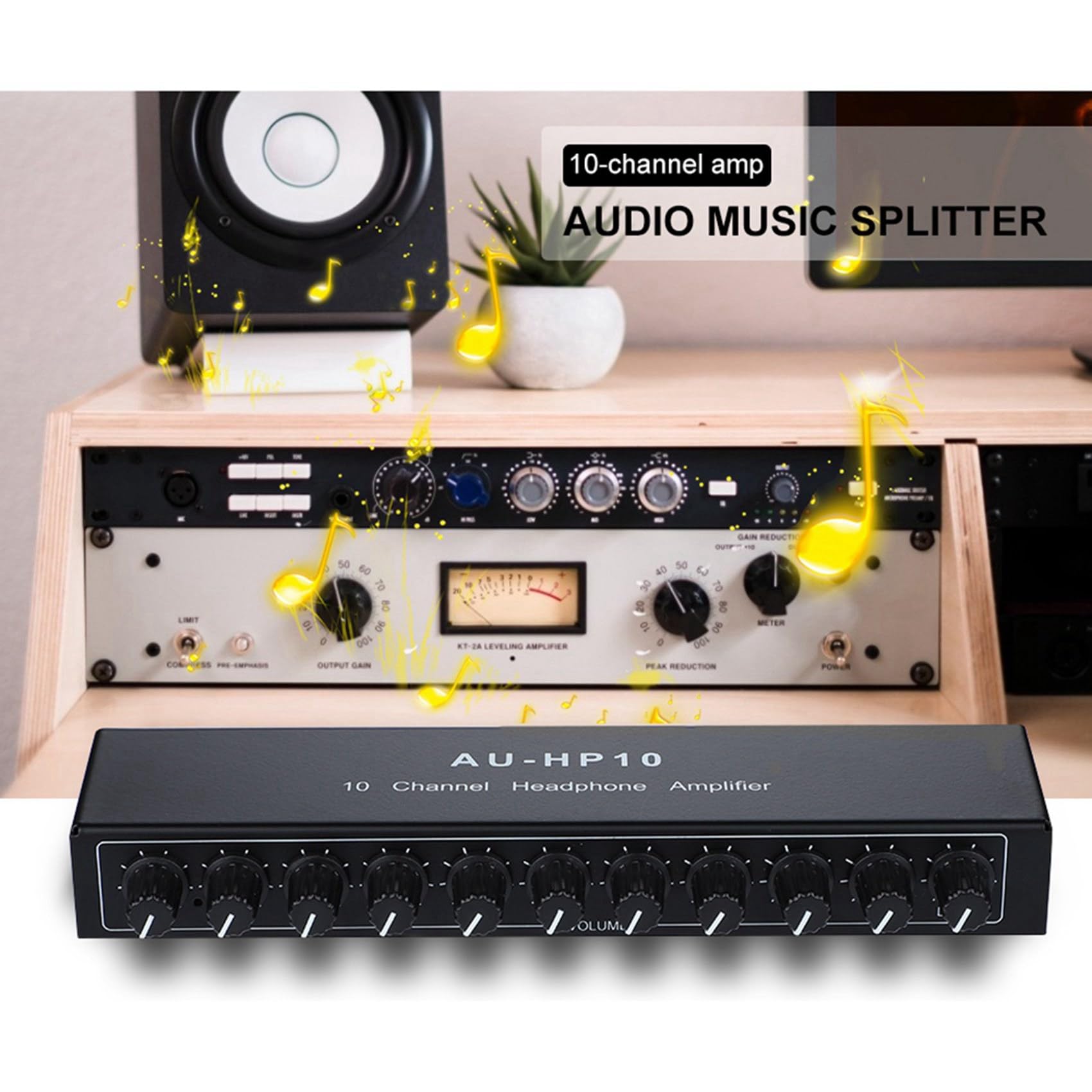 2 x AU-HP10 10-kanałowe słuchawki stereo, 1 wejście, 10 wyjść, wstępny wzmacniacz niezależne sterowanie NJM4556A DC12-24 V
