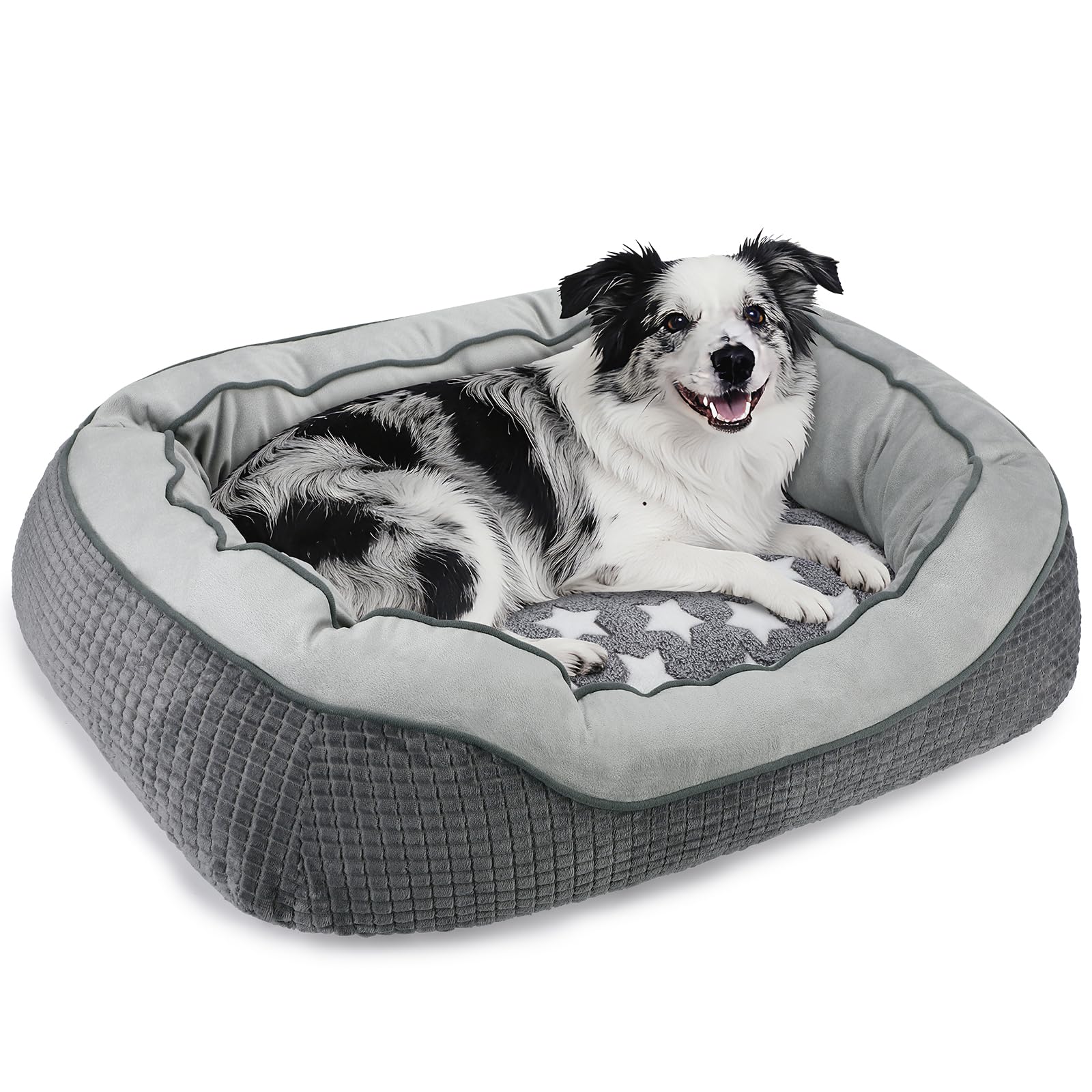 SIWA MARY Dog Beds for Medium Large Dogs, Washable Sofa Bed with Wide Sides, Pentagram Pattern Design, Durable Pet Cuddler Bed, Warming Soft Orthopedic Sleeping, Star-Gray, Large-(30''x 24''x 9'') โ image 1