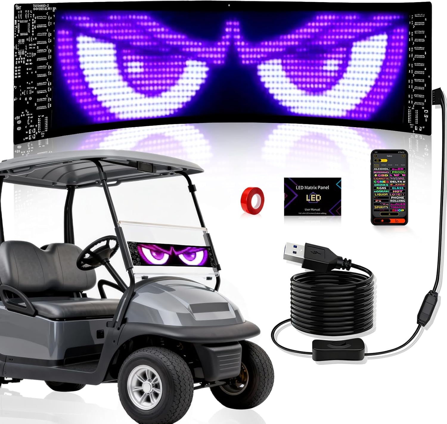 18.89"x7.87" Double Row Programmable Led Sign, Scrolling Bright Flexible Digital LED Sign, Pre-Made Animation, DIY Text, Patterns, APP Control, Customizable LED Display Car, Store Signs