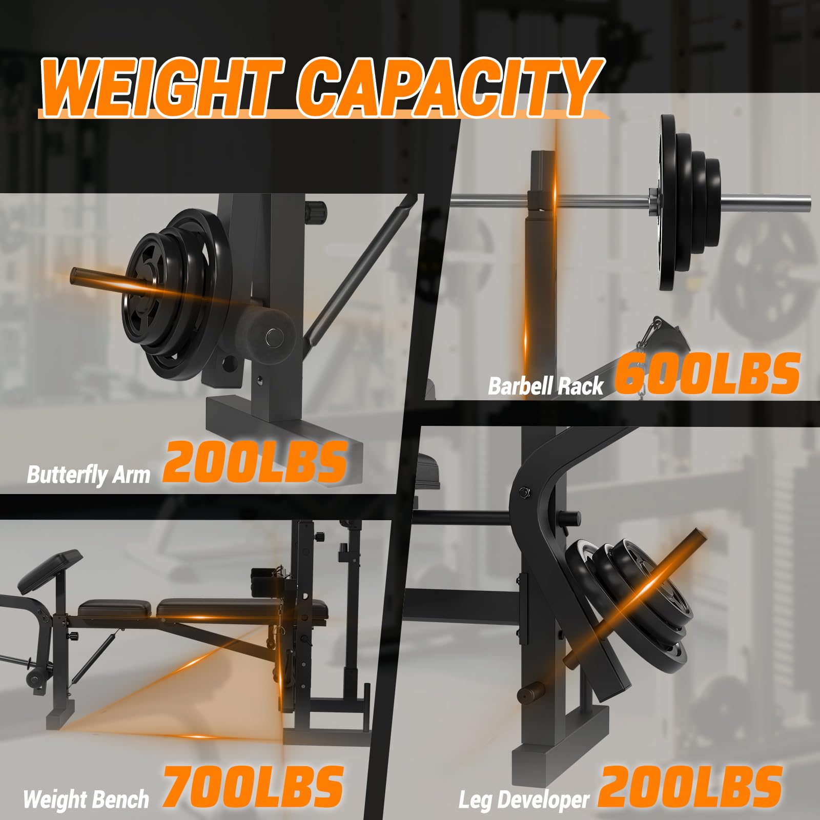 6-In-1 Foldable Weight Bench with Leg Extension & Preacher Curl, Adjustable Bench Press Station for Home Gym, 600LB Capacity, Compact Strength Training Bench for Dumbbell & Barbell Workouts