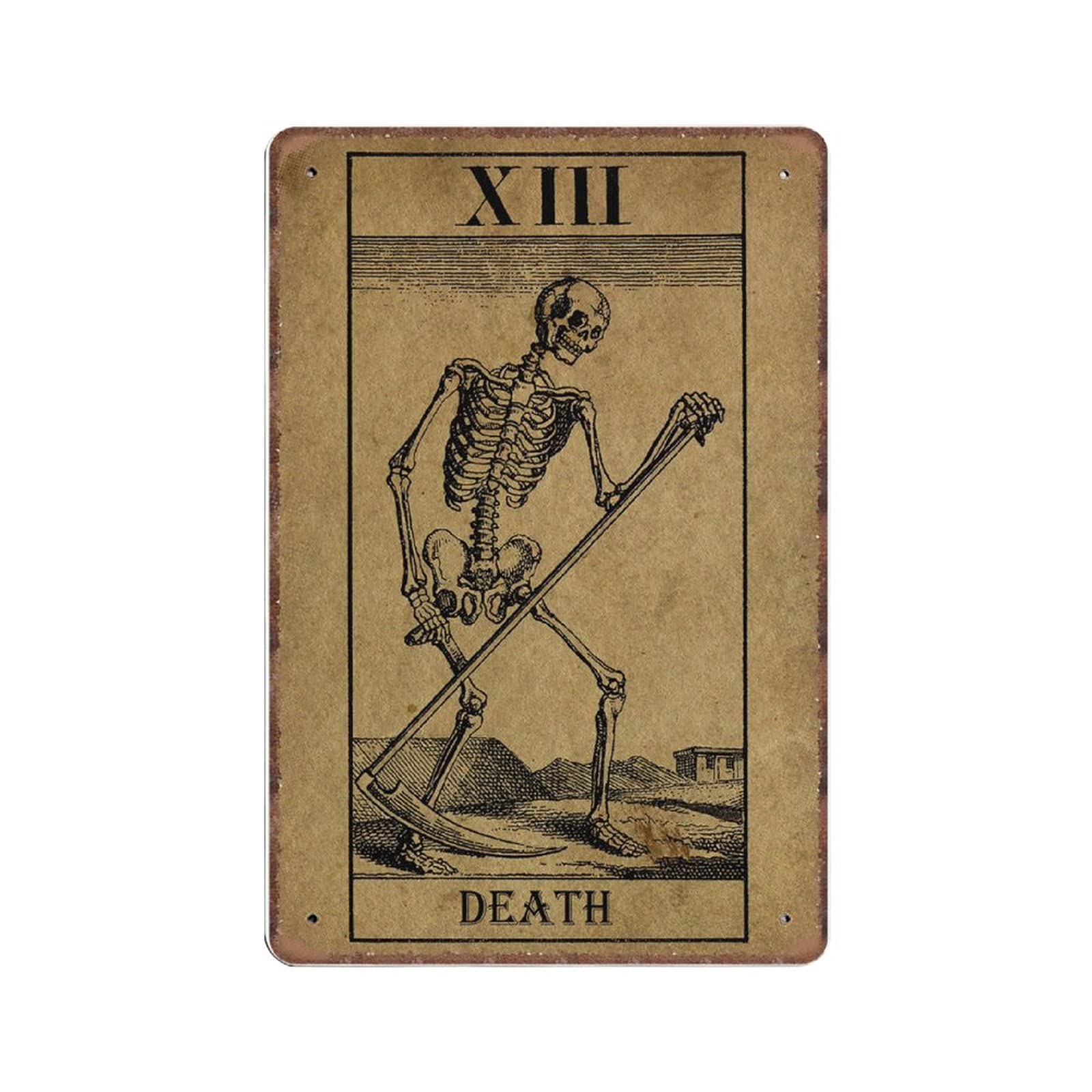 Dreacoss Material_tin20 Death Tarot Card Tin Signs, Occult Retro Funny Metal Sign Vintage Poster Wall Art For Kitchen Garden Bathroom Farm Home Coffee Decor Tin Sign, 8X12 Inches