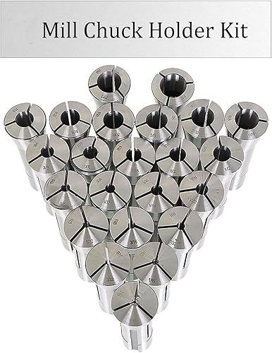 Miniatura 2 de findmall Juego de 23 pinzas R8 de 1/16 pulgadas - 3/4 de pulgada para molino de acero, soporte para mandril de molino de acero, apto para máquina de