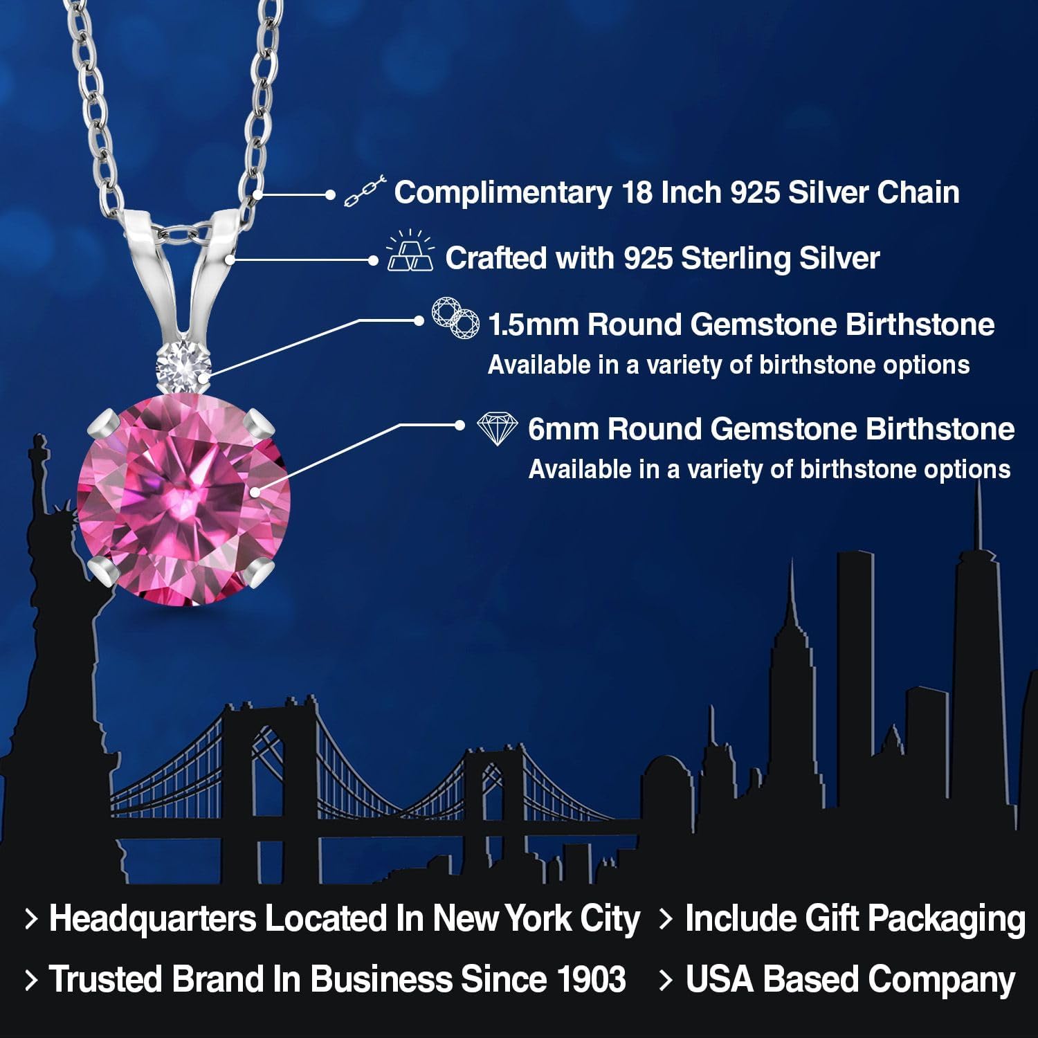Gem Stone King 14K White Gold Pink Moissanite and White Created Sapphire Pendant Necklace for Women | 0.82 Cttw | Gemstone Birthstone | Round 6MM | With 18 Inch Silver Chain - Image 2