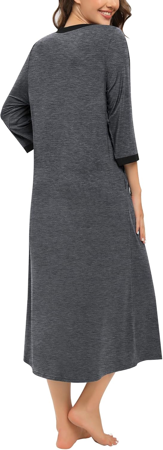 SWOMOG Women Zipper Robe Long Housecoat Zip Up Bathrobes Full Length Nightgown Loungewear with Pockets S-3XL - Image 4