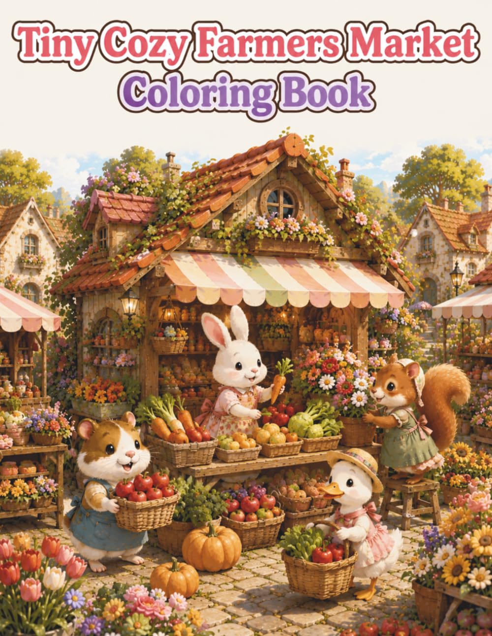 Tiny Cozy Farmers Market Coloring Book: Cute and Easy Coloring Pages Featuring Adorable Animal Vendors, Charming Market Stalls, Fresh Produce, ... Village Scenes for Adults and Teens