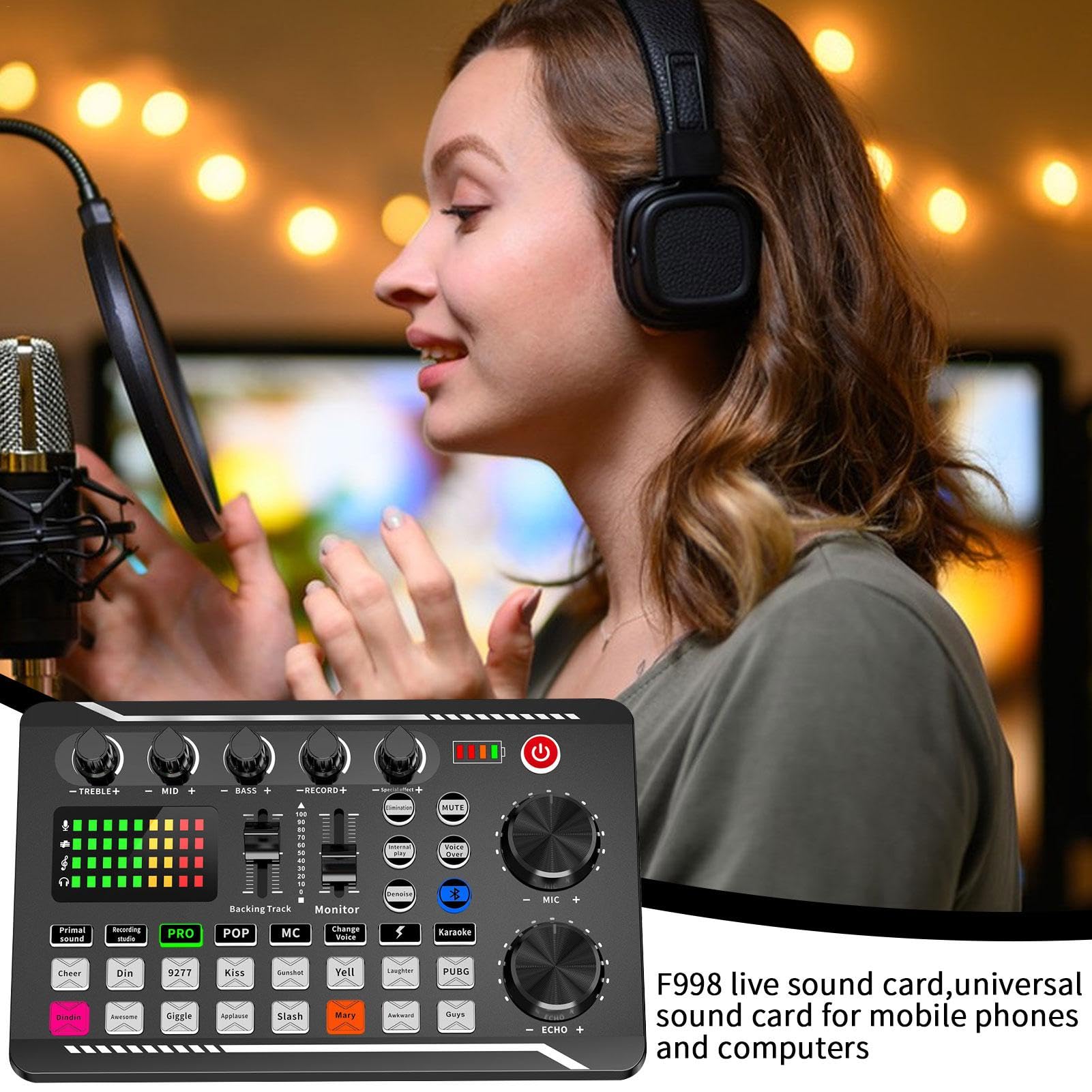 Kit scheda audio - scheda audio F998, pacchetto di attrezzature podcast | professionali | Kit scheda audio con microfono per podcast, pacchetto di apparecchiature di trasmissione in versione i