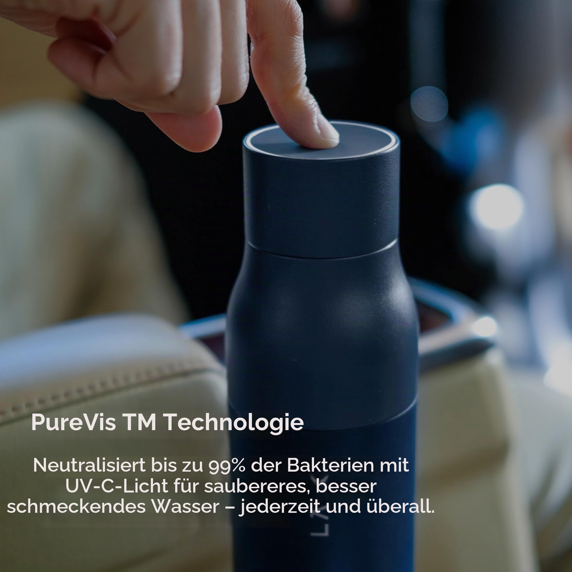 LARQ Bottle PureVis 740ml – Selbstreinigende Edelstahl-Trinkflasche mit UV-C Reinigung | Hält Getränke kalt und heiß | BPA-frei, auslaufsicher & wiederverwendbar | 2 Jahre Garantie, Monaco Blue