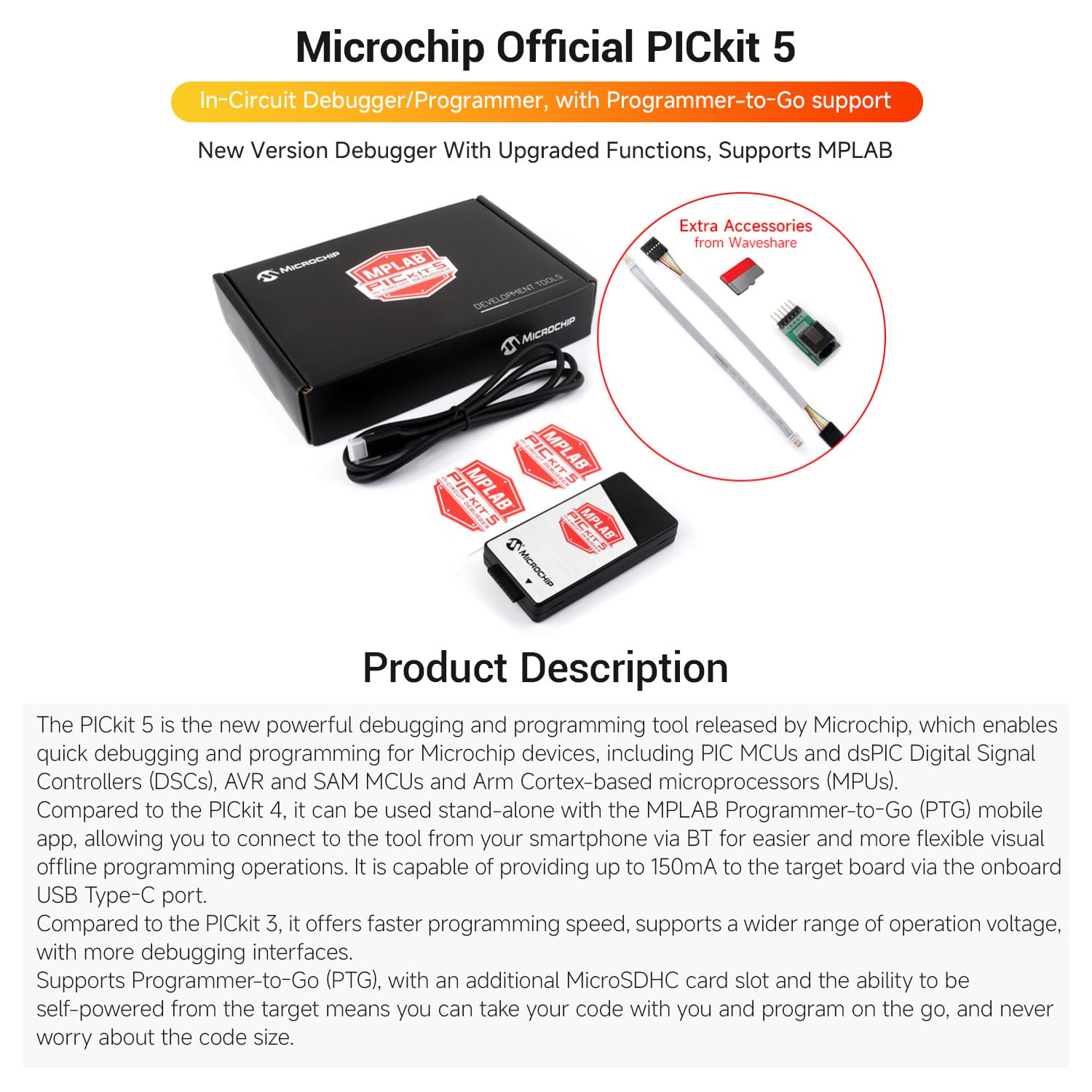 LUCKFOX PICkit 5 Debugger Programmer, Programmer-to-Go with TF Card, Type-C Port, Supports MPLAB X IDE v6.10, Compatible with Windows/macOS/Linux Systems