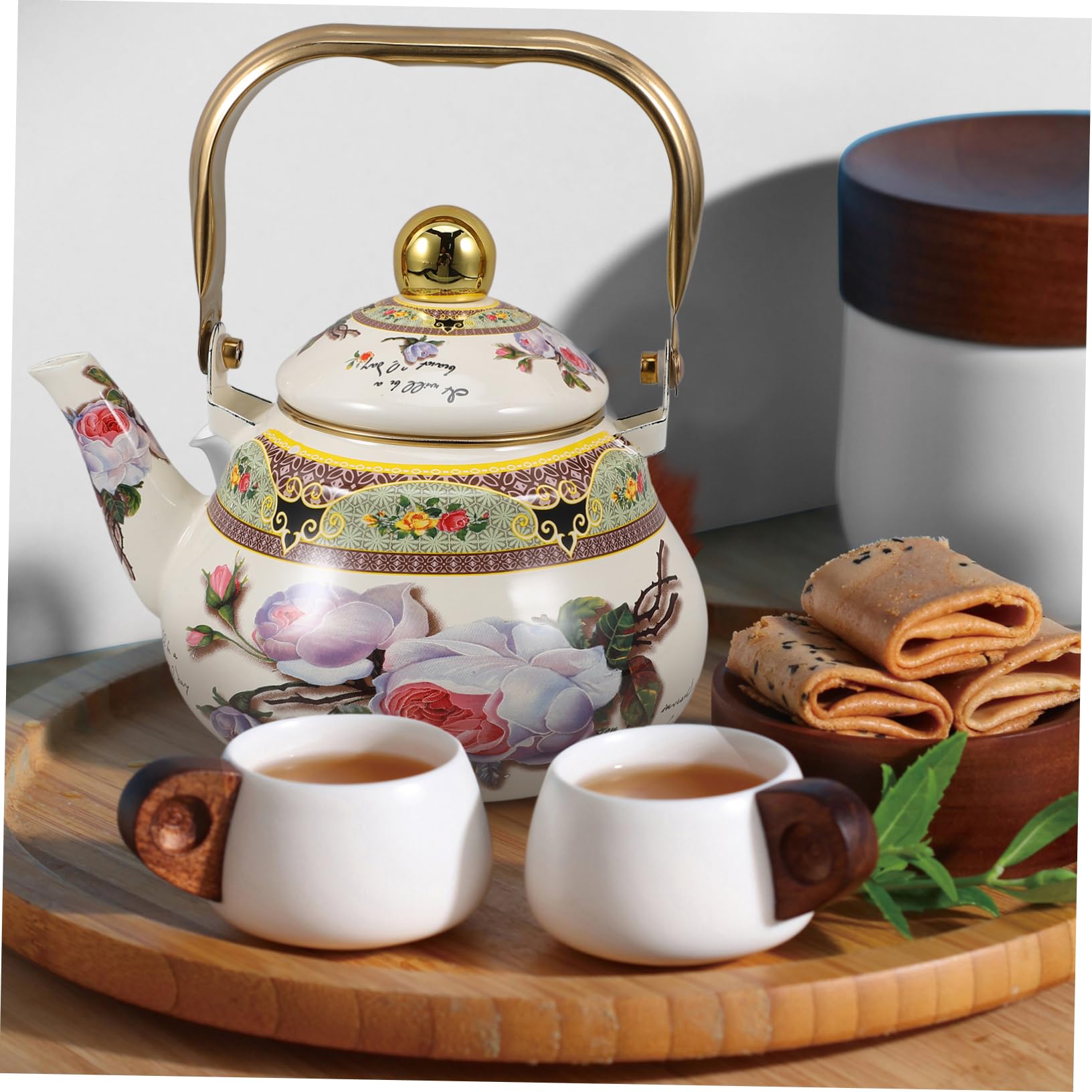 Cabilock 2 Piezas tetera hervidor de infusión de té taza de camping té de hojas sueltas más empinado difusor de té verde colador cafeteras olla de agua hervidor de agua para estufa esmalte