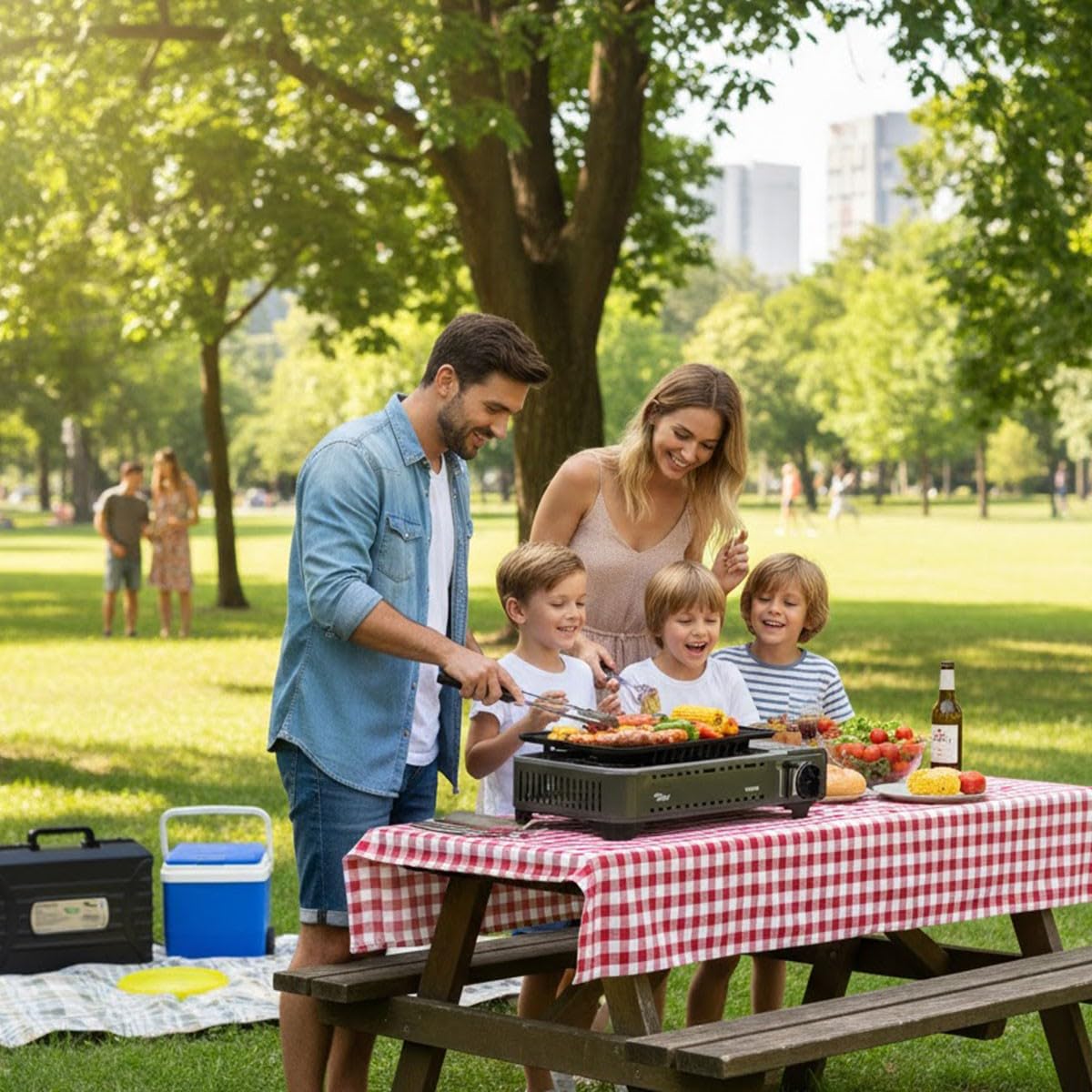 Alpen Camping – Nevada BBQ Gas tragbar | Brenner 1780 W | Fett-Grill, zentraler Schlitz | Piezo-Zündung | Hartschalenkoffer inklusive | Camping, Van, Roadtrip
