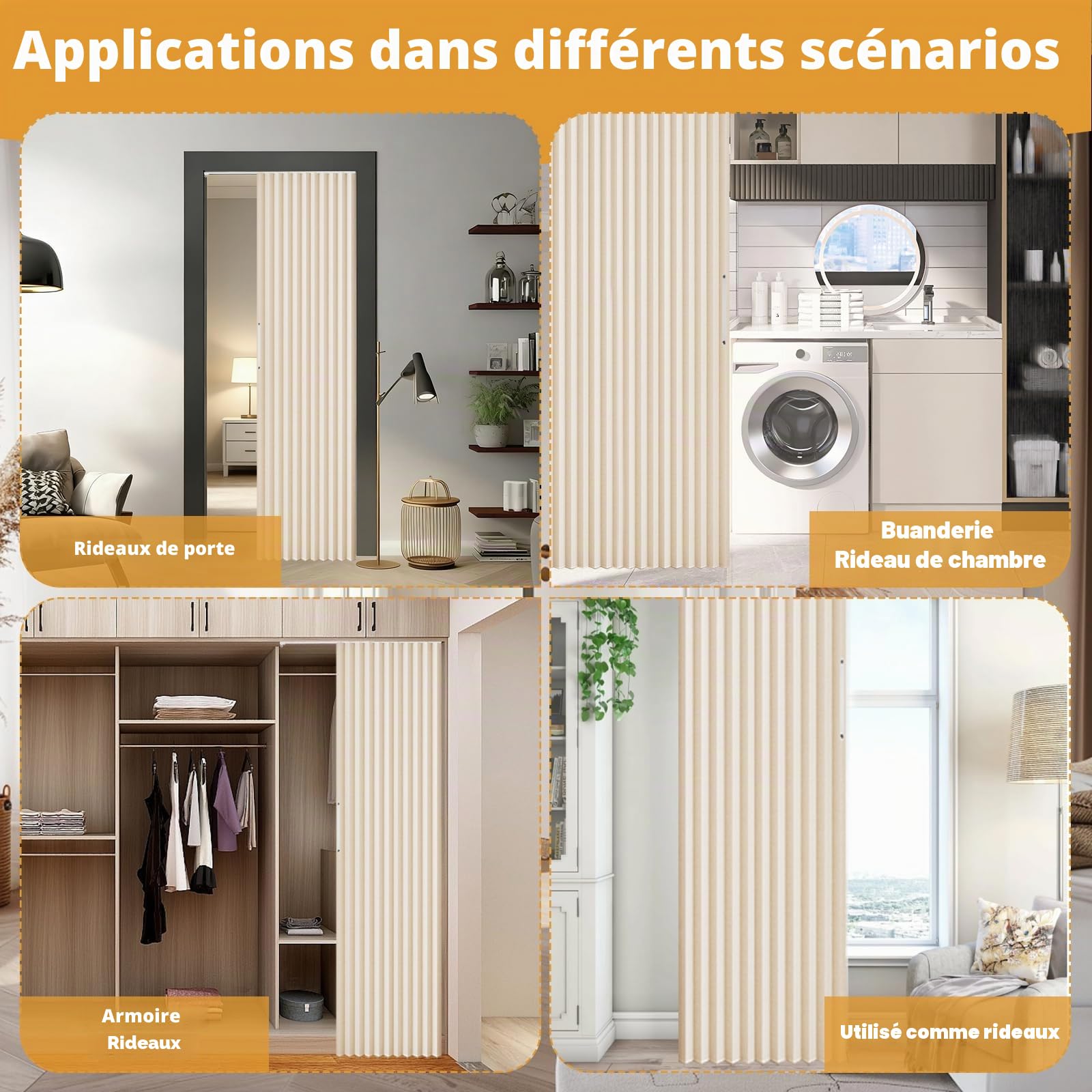 Rideau de porte magnétique - 120 x 200 cm - Pliable - Occultant - Porte intérieure pliante - Sans perçage - Avec rail adhésif - Crochets - Pour armoires, salle de bain, chambre à coucher, salon