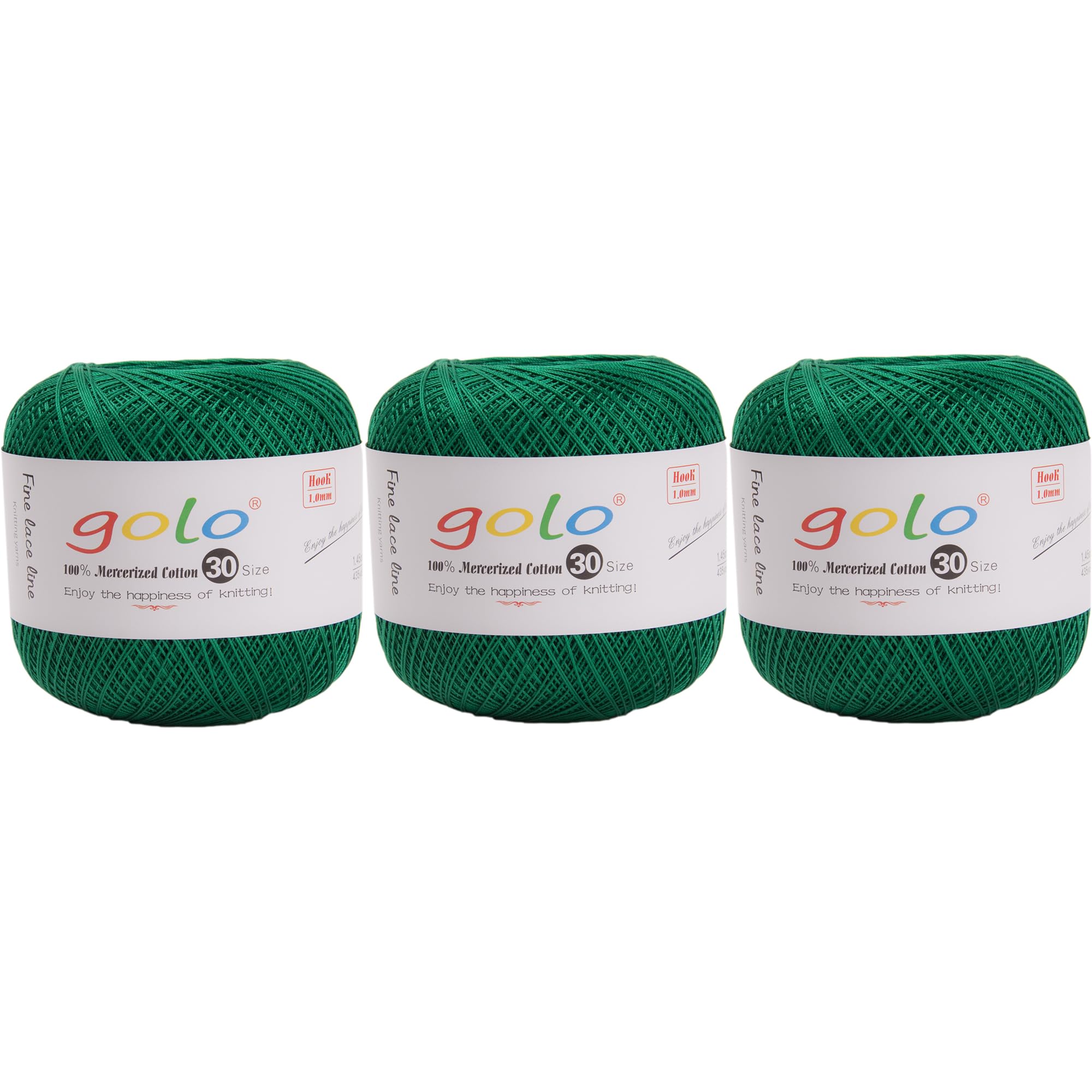 golo 3 Balls Crochet Thread Size 30 Yarn for Hand Knitting, 000-699 Green