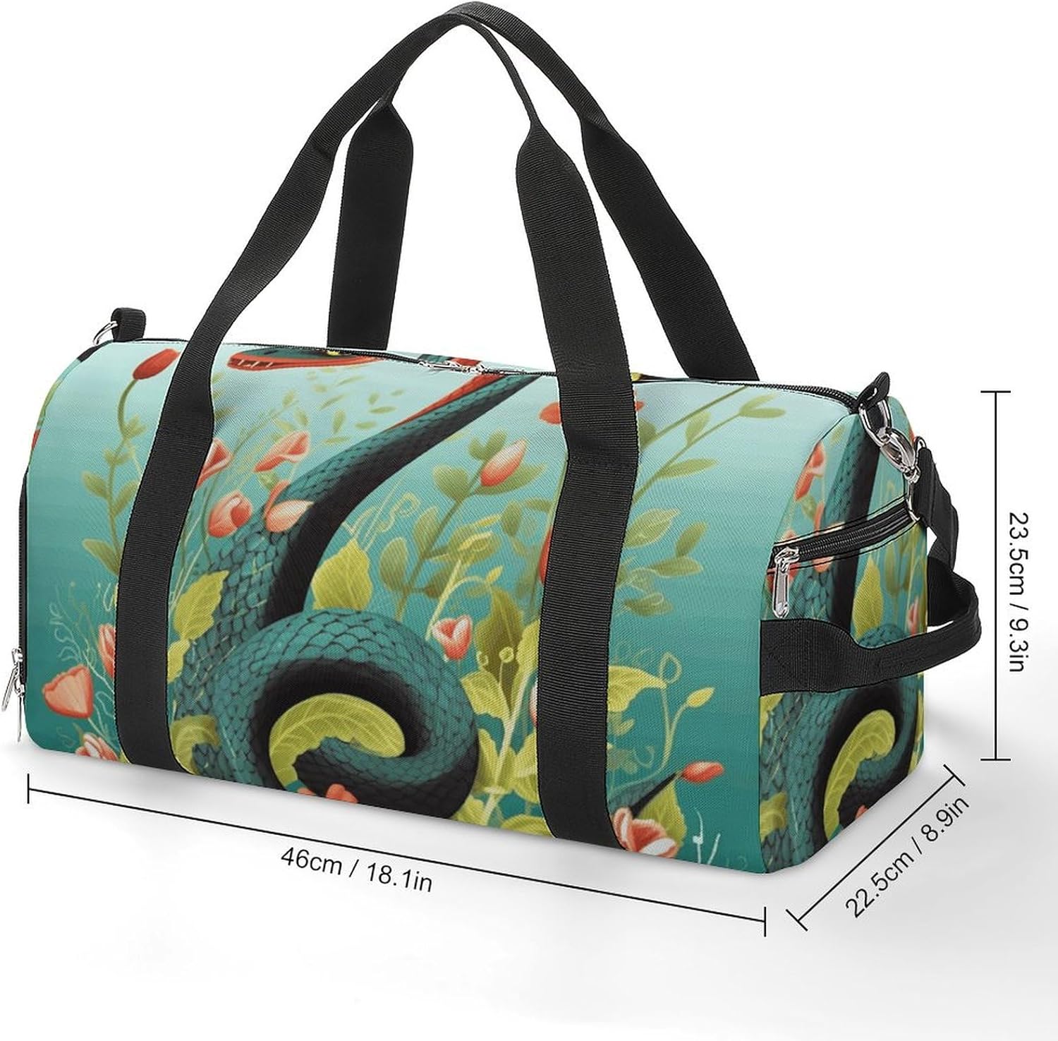 Gym Bag for Men Travel Duffle Bag Snake And Flower Tote Bag Weekender Duffel Bag Weekender Bag for Sports