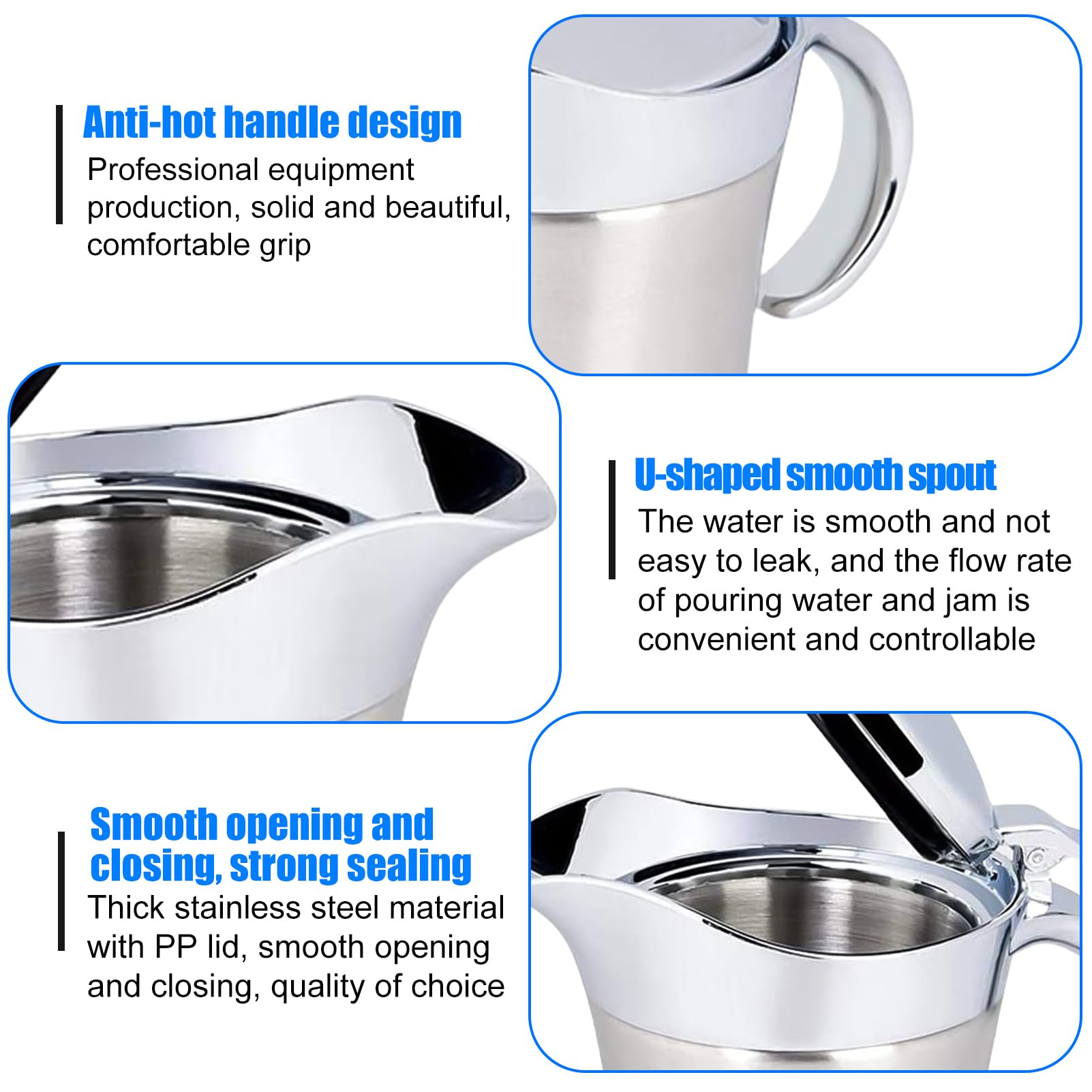 750ml Edelstahl Thermo Sauciere: WEGREAT Doppelt Isoliert Thermo Sauciere, Thermo-Saucentopf mit Deckel, Soßenkanne, Saucenbecher, Soßenbehälter für Sahne, Saft, Sauce, Vanillesoße (Silber)