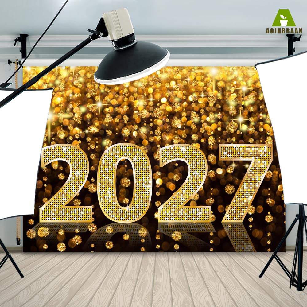 Aoihrraan 2027 Capodanno Sfondo 4,5x3m Cielo Dorato Accessori Fotografici | Diamanti Scintillanti Scintillio Cielo Otografia, Stampa Nitida e Vivida, Per Le Festività , Ritratti Di Famiglia Compleanni
