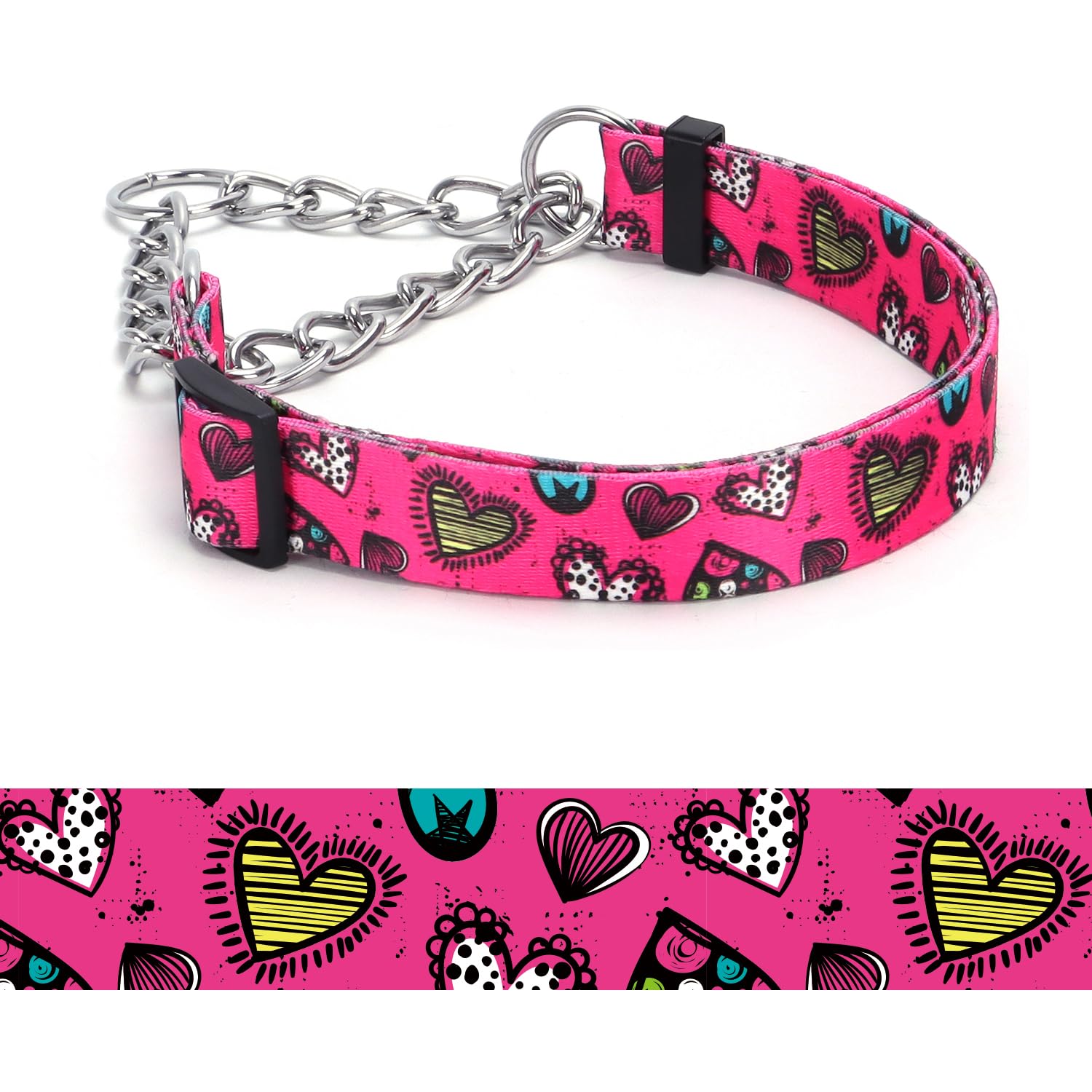haoyueer Martingale Dog Collar - Stainless Steel Chain, No Pull Training Collar with Flower Design for Large Medium Small Dogs (A12NO1, M) โ image 1