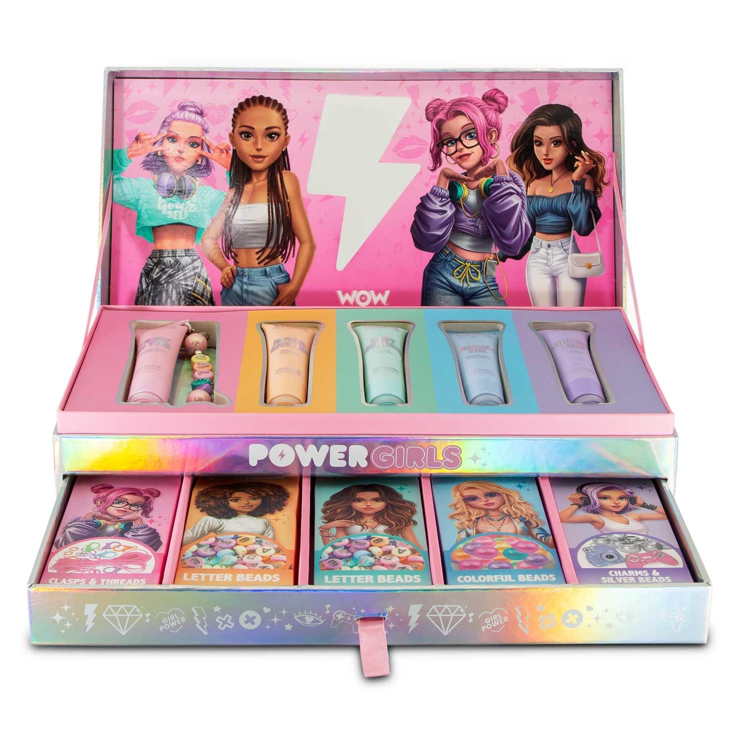 WOW GENERATION - Astuccio per trucco da bambina con 5 lucidalabbra e accessori personalizzabili, set di bellezza per bambini