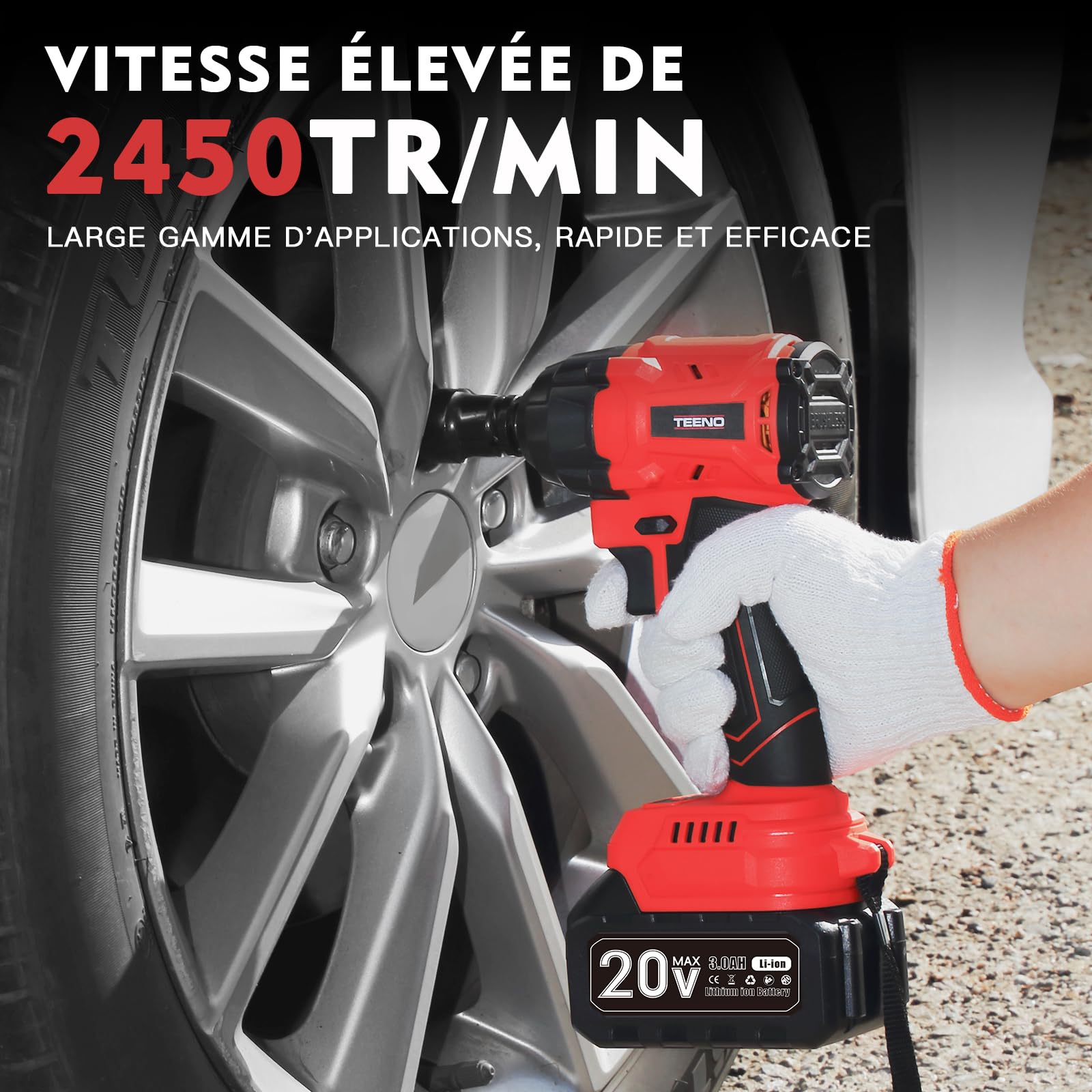 Kit d'outils TEENO 3 pièces (meuleuse d'angle sans balais + clé sans balais + perceuse à percussion) Batterie 20 volts 3 Ah*2, convient pour la voiture et la maison