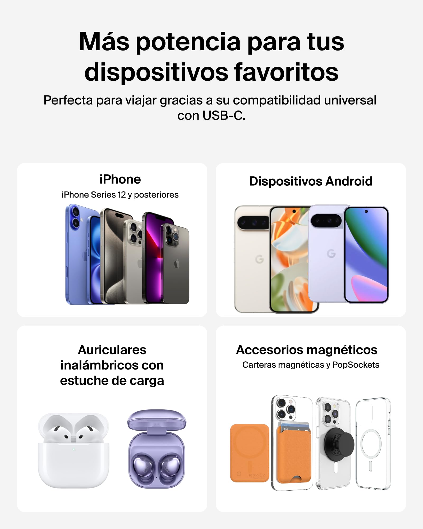 Belkin BoostCharge Batería Externa 10000 mAh con Anillo Magnético - Negro | Power Bank de 10000 mAh, Anillo Magnético para Accesorios, 2 Puertos USB-C, Precargada, Cable Incluido, Batería Portátil