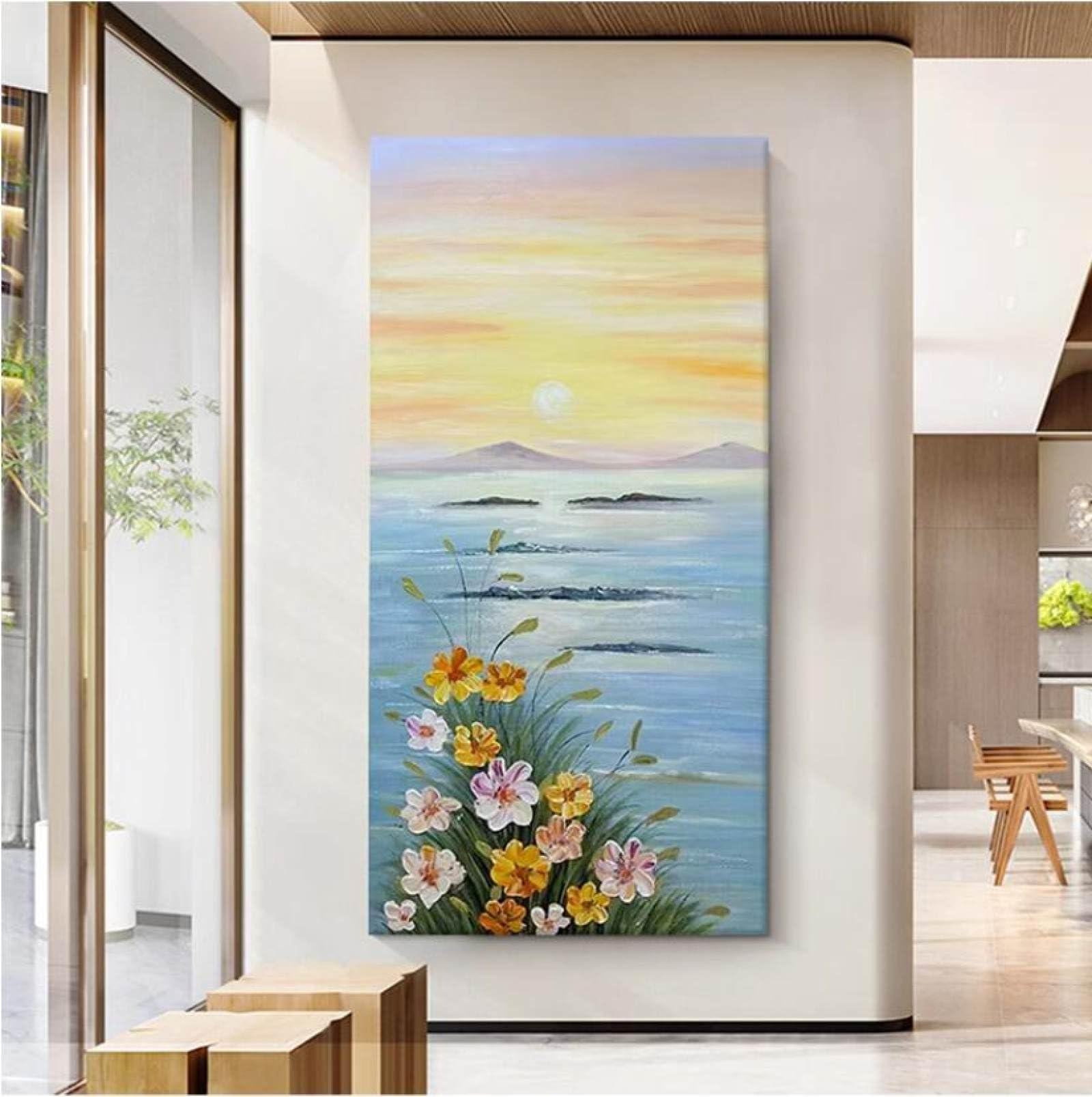 Peinture à l'huile paysage de lever du soleil grande toile sans cadre pour salon