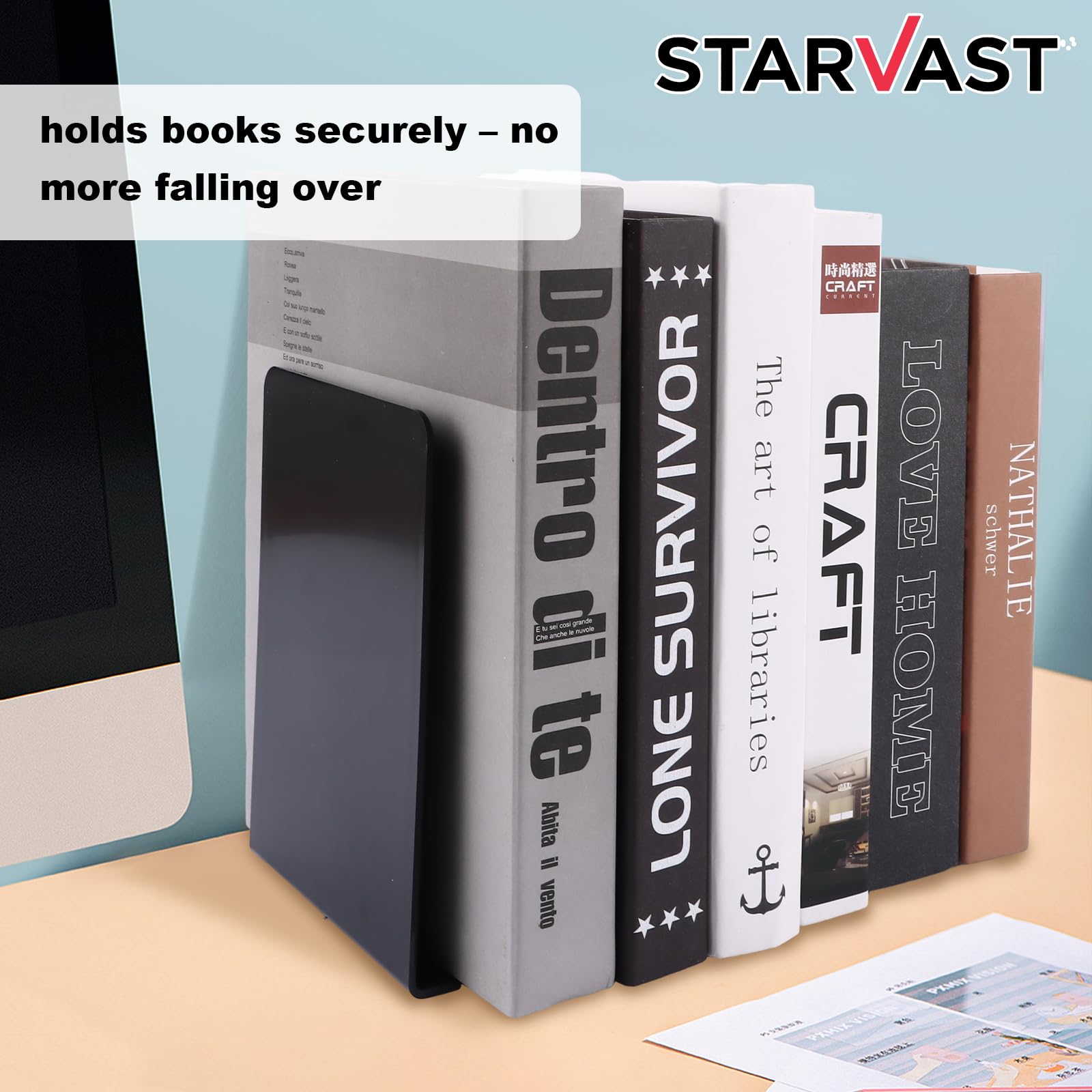 STARVAST 20 Stück Buchstütze,17x12x11.8CM,mit Rutschfester Matte Buchstütze,Leseständer Notenständer,für Schule, Büro und Zuhause,Schwarz