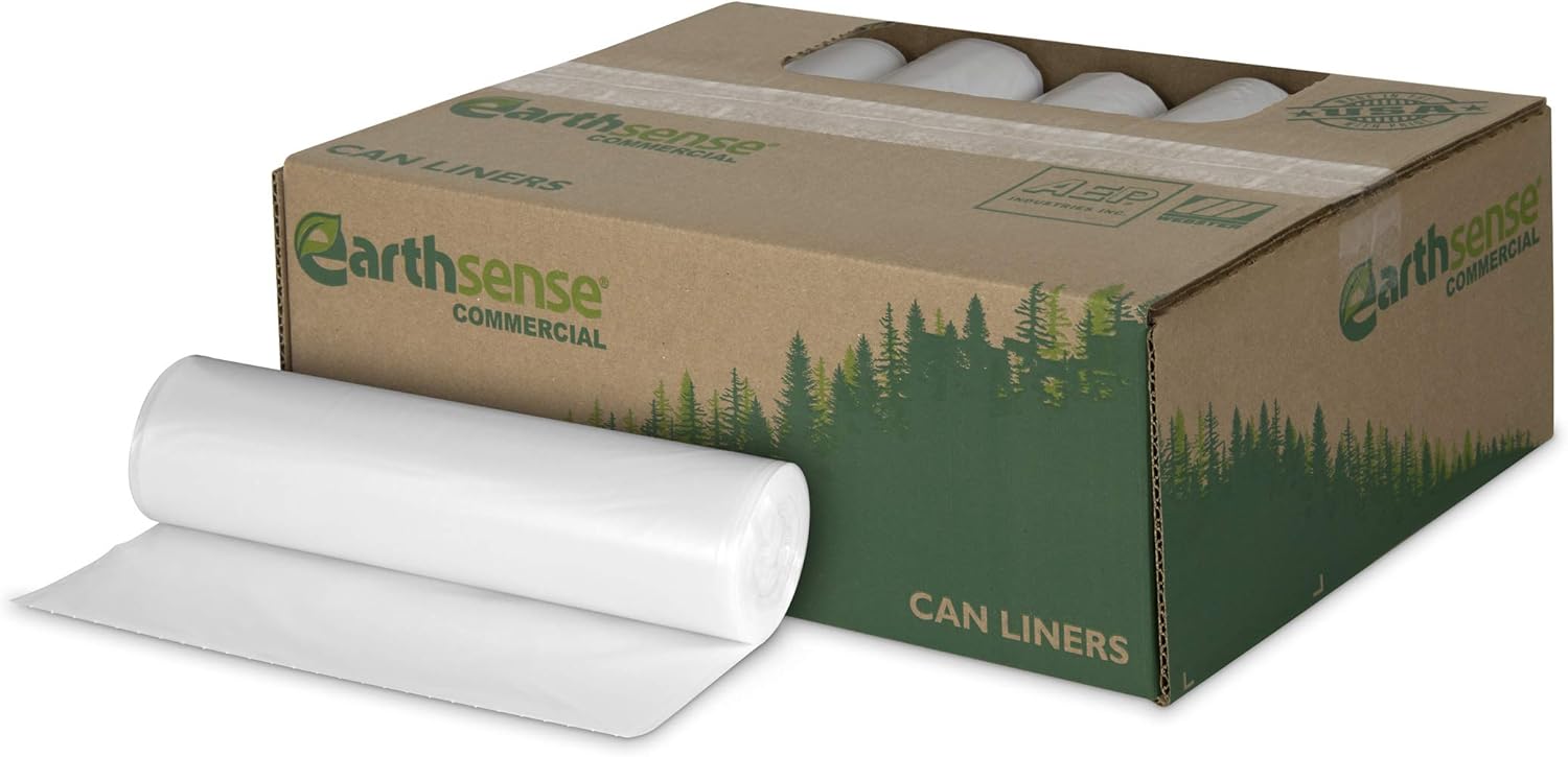 Earthsense Commercial RNW4654C Can Liner, 46 x 54, 60 gal, 1.2 mil thickness, Polyethylene, Black (Pack of 100)