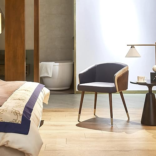 Miniatura 18 de ARTPLAN Uphoolsted - Silla de comedor moderna de mediados de siglo, piel sintética con nogal, silla con brazo acentuado, silla de estar con pies de