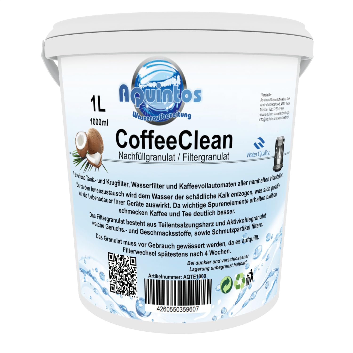 Nachfüllset AquaClean Kalk Wasserfilter passend für Saeco Philips Kaffeevollautomaten mit der Philips CA6903/10 CA6903/22 CA6903/99 - Wasserfilter mit 1 Liter Granulat