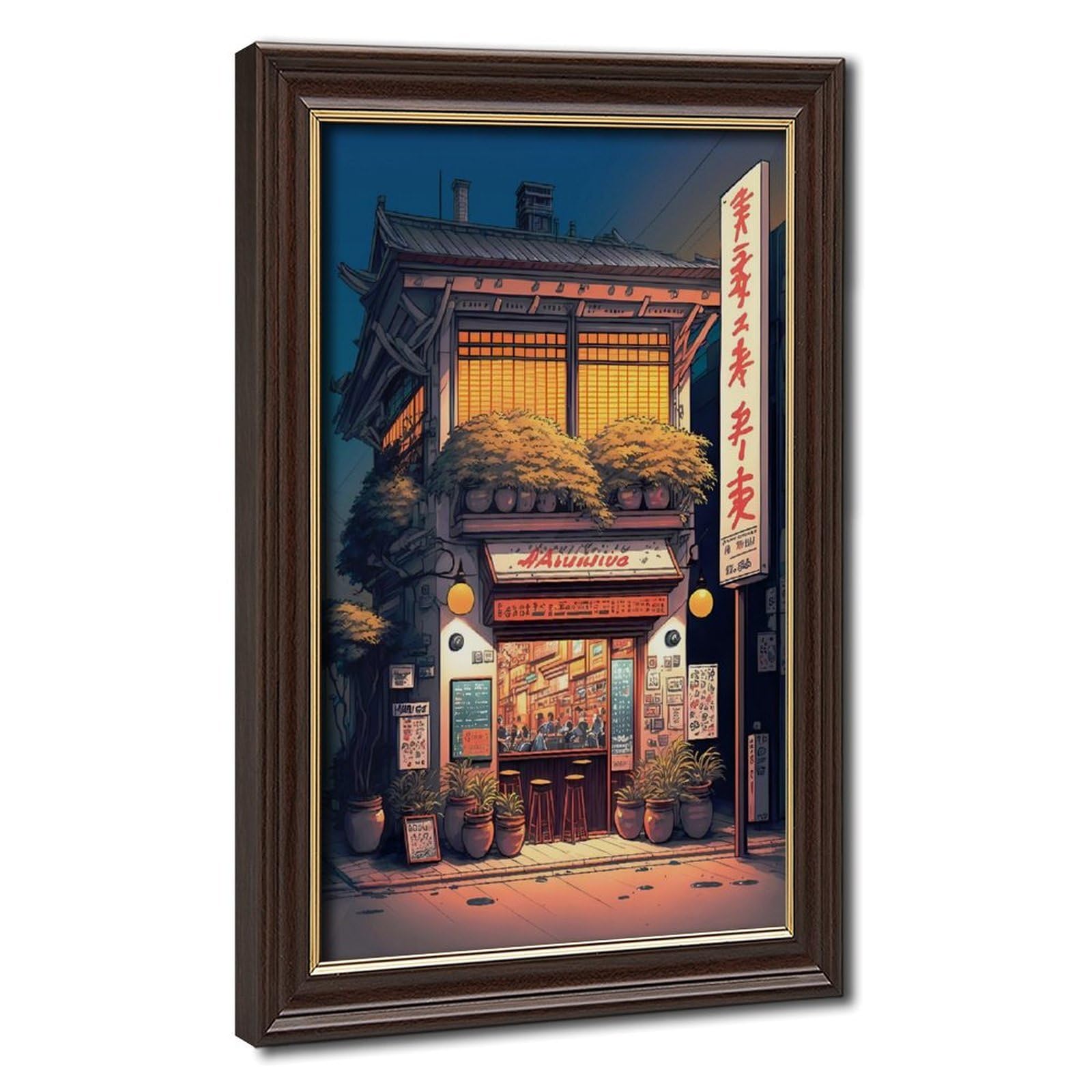 Bareronor Evening at The Ramen Shop Canvas Poster Bedroom Decor Landscape Office Room Decor Gift 24" L X 36" W