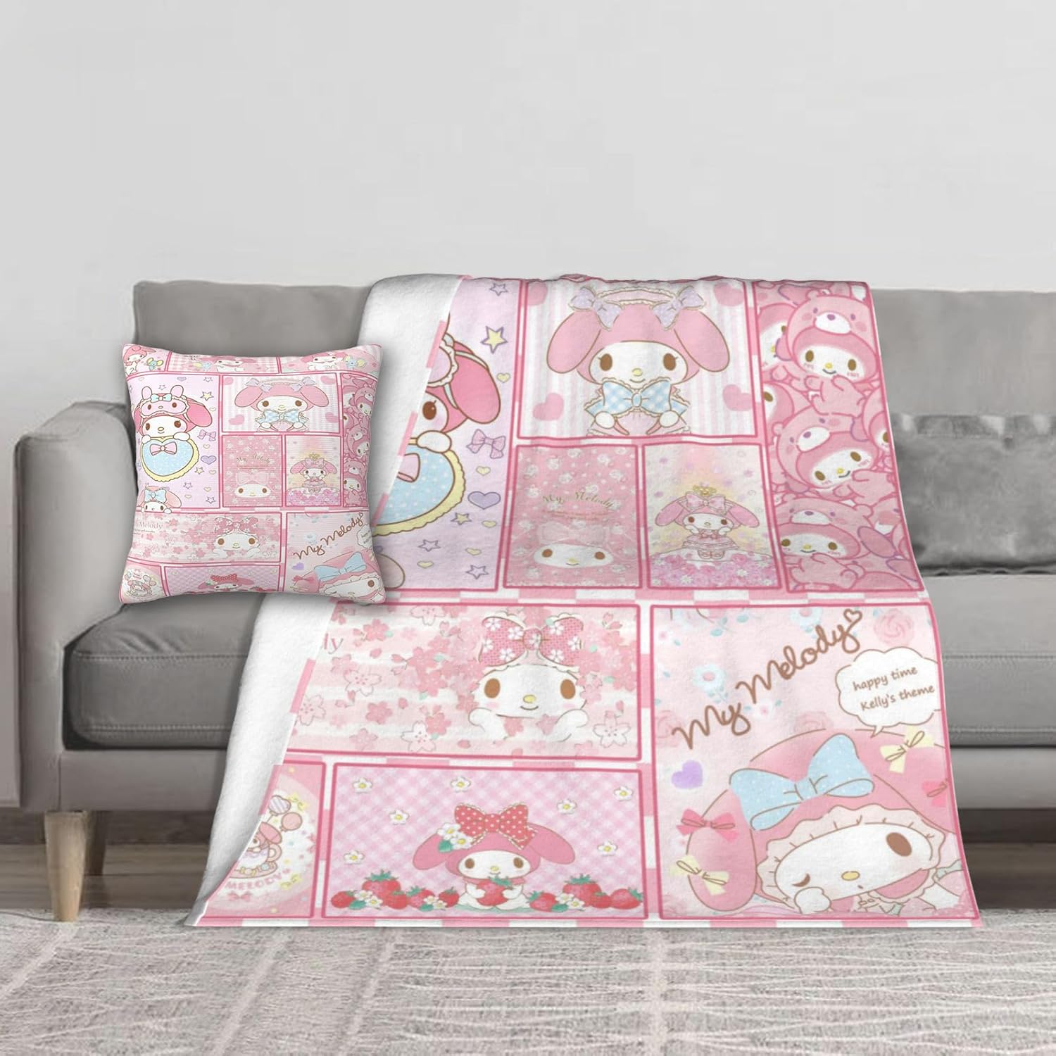 yuhlfte 2PCS 60x50 inches Cute Blanket 18X18in Kawaii