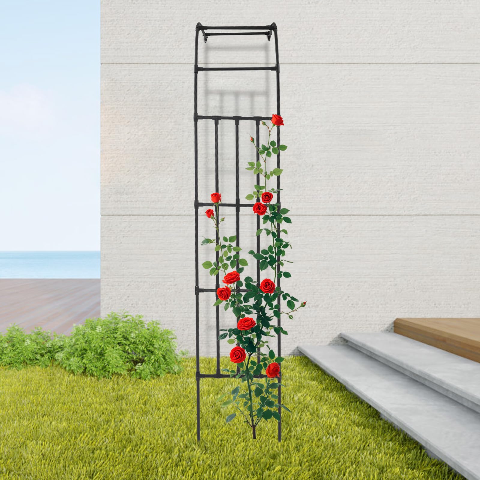 Rosenbogen halbrund, Verzinkte Rosen-Halbbogen, Metall Gartenbogen Kletterpflanzen Rankhilfe für Rosen und andere Kletterpflanzen (Schwarz, 120 * 50 * 260cm)