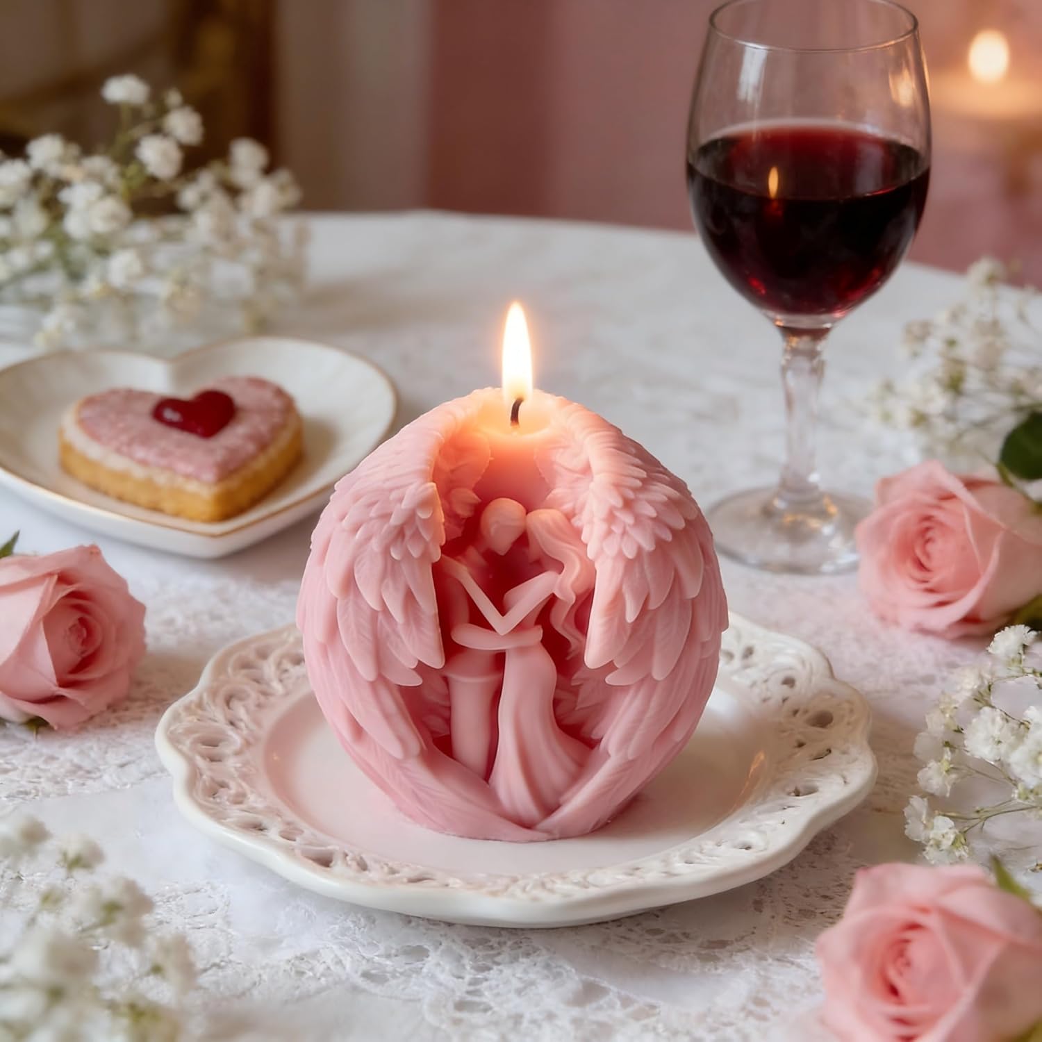 3 Pcs Couple Hugging Scented Candles, Romantic Dinner Prop (Pink)