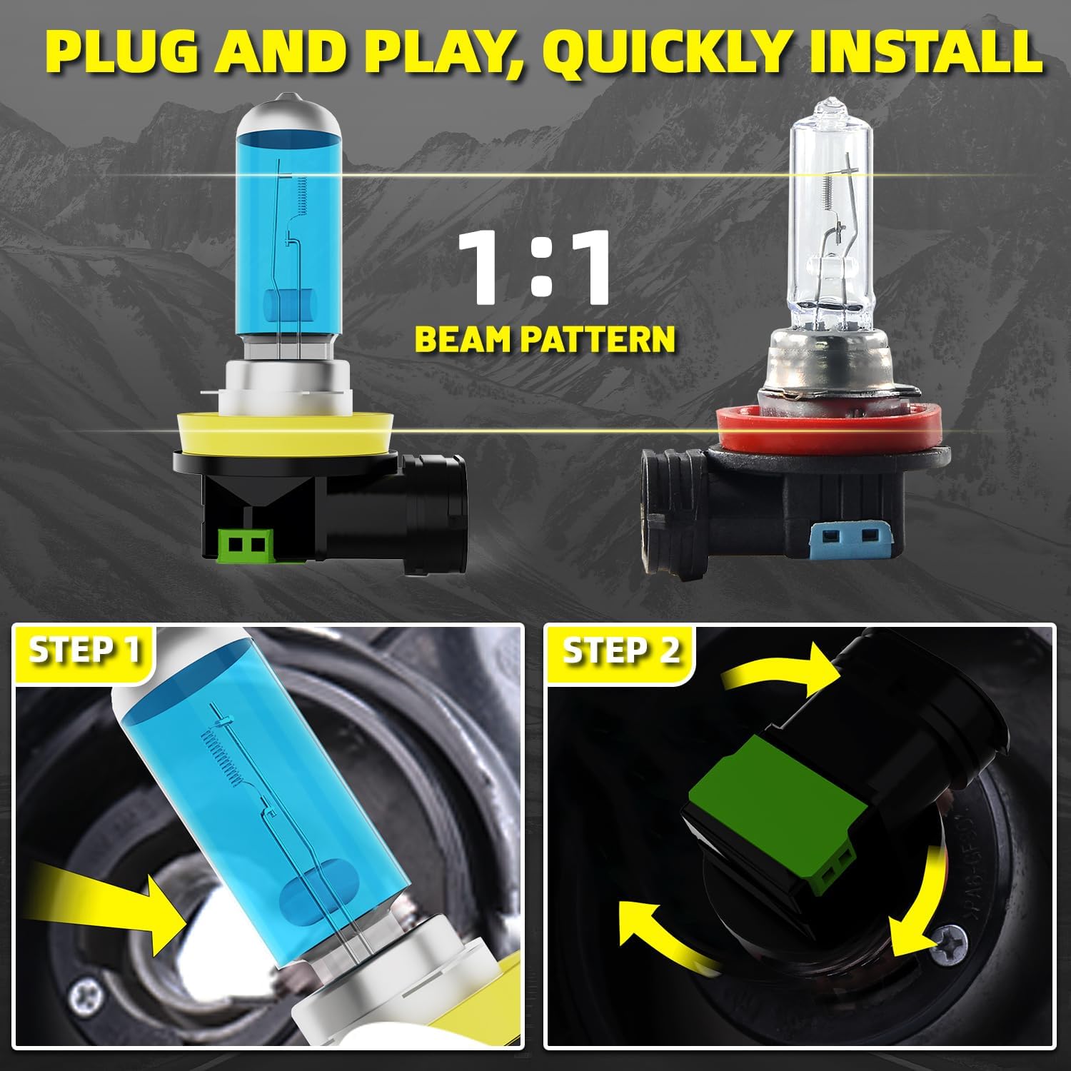 Headlight Bulbs Fit For Chrysler Town & Country 2010-2016,H11 H11 High Low Beam Combo,Super Bright 5500K White Light High Performance Halogen Light Bulbs,4PCS