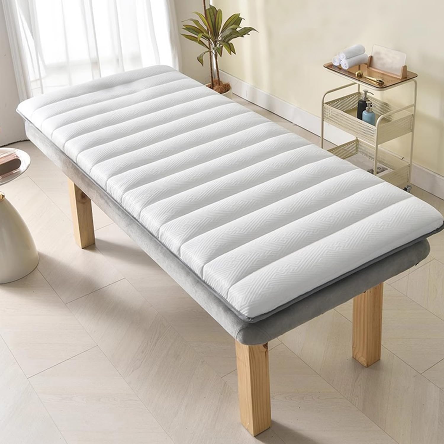 Foam Massage Table Mattress Topper Without Hole Thicken 4Cm Spa Bed Pad Lash Bed Topper for Massage with Non-Slip Elastic Band Lash Bed Cushion Square Round Head,White,190 * 70cm(S)