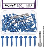 Swpeet 102Pcs 5 Tailles 1/4" laveuse à hexagone tête vis de béton Anchor avec hexabète et kit d'assortiment de bit de forage, vis de ciment auto-tappante pour l'ancrage au bloc de maçonnerie Brick Stucco