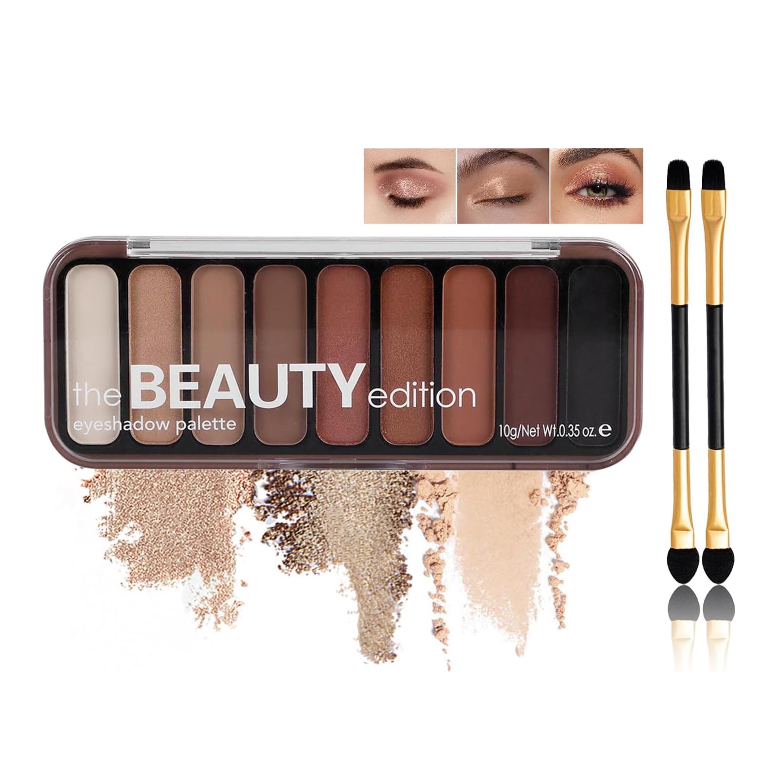 Nine-Shade Matte & Shimmery Eyeshadow Palette in Earthy Tones for Day & Night Makeup