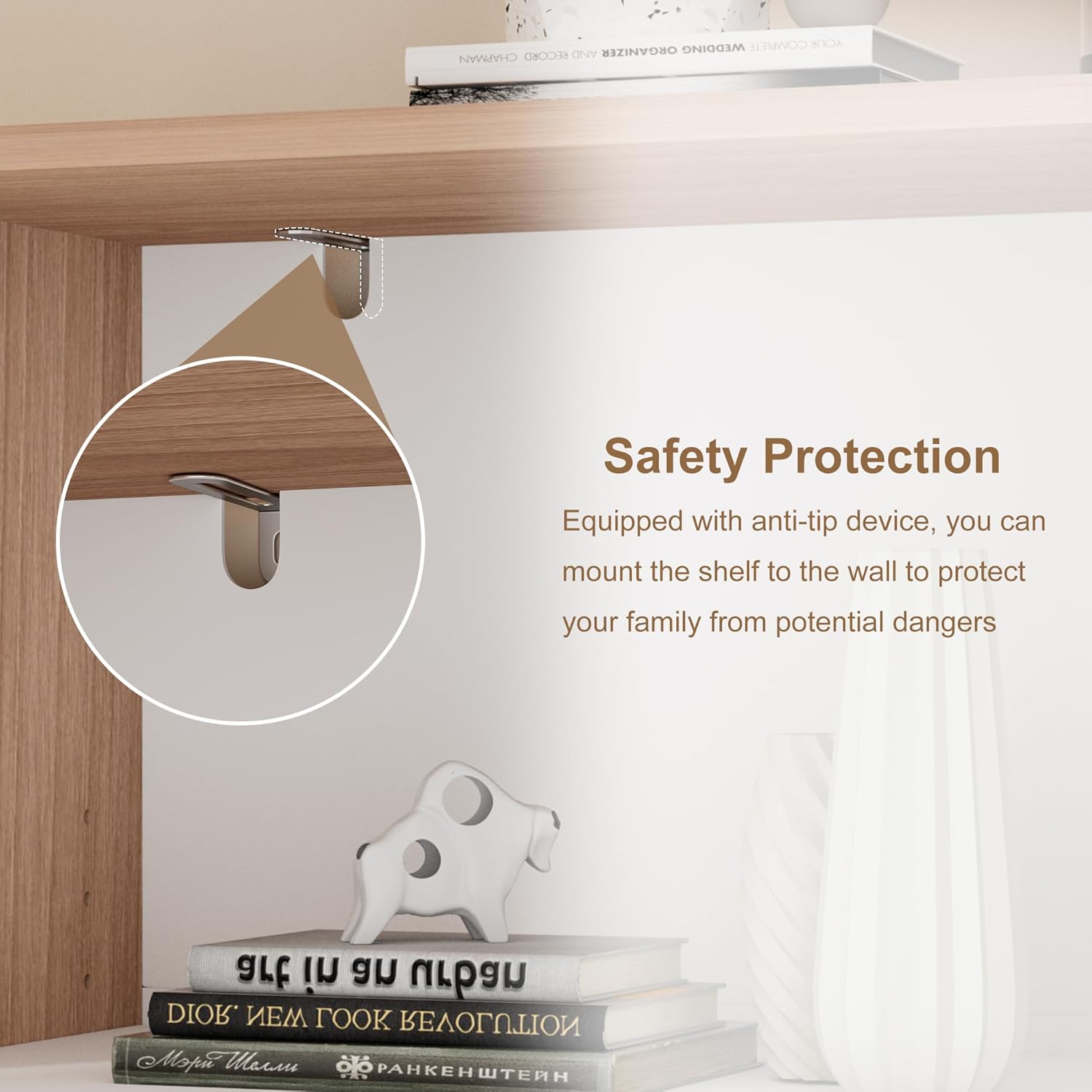 70" Tall Bookshelf with 4 Drawers and Adjustable Shelves, Mid Century Modern Bookcase Storage Organizer, Standing Display Shelving Unit for Home Office, Bedroom and Living Room (Natural)