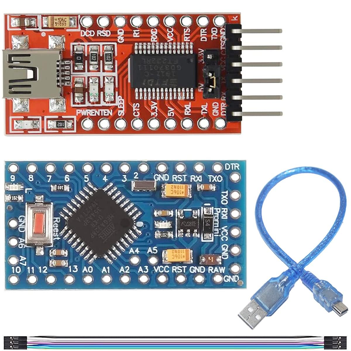 IDUINO 3.3V 5V FT232RL Serial Converter Adapter Module USB to TTL Breakout FT232RL USB to Serial Mini USB to TTL Adapter Board with Mini USB Cable Dupont Cable arduino pro Mini 5V/16M for Arduino-image-48