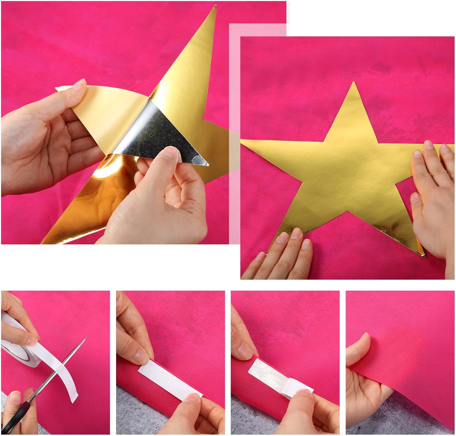 Shappy Carpet Runner Party Not Slip Red Aisle Runway Rug Runner with Carpet Tape 60 GSM 20 Pcs Gold Star Cutouts for Movie Graduation Party Decoration VIP Stage Door Wedding(Pink,3.9 x 16.4 Feet)