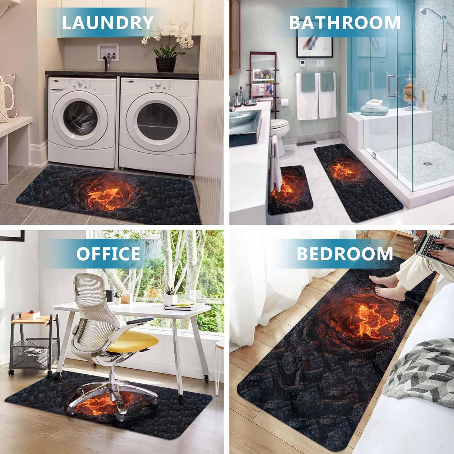 Prime Leader Volcano Lava Kitchen Mat Set 2 Pieces Nature Abstract Volcano Dark Abyss Fire Non Slip Kitchen Rugs Washable Runner Rug Mats for Floor Sink Laundry Office 19.7" x 31.5"+19.7" x 47.2"