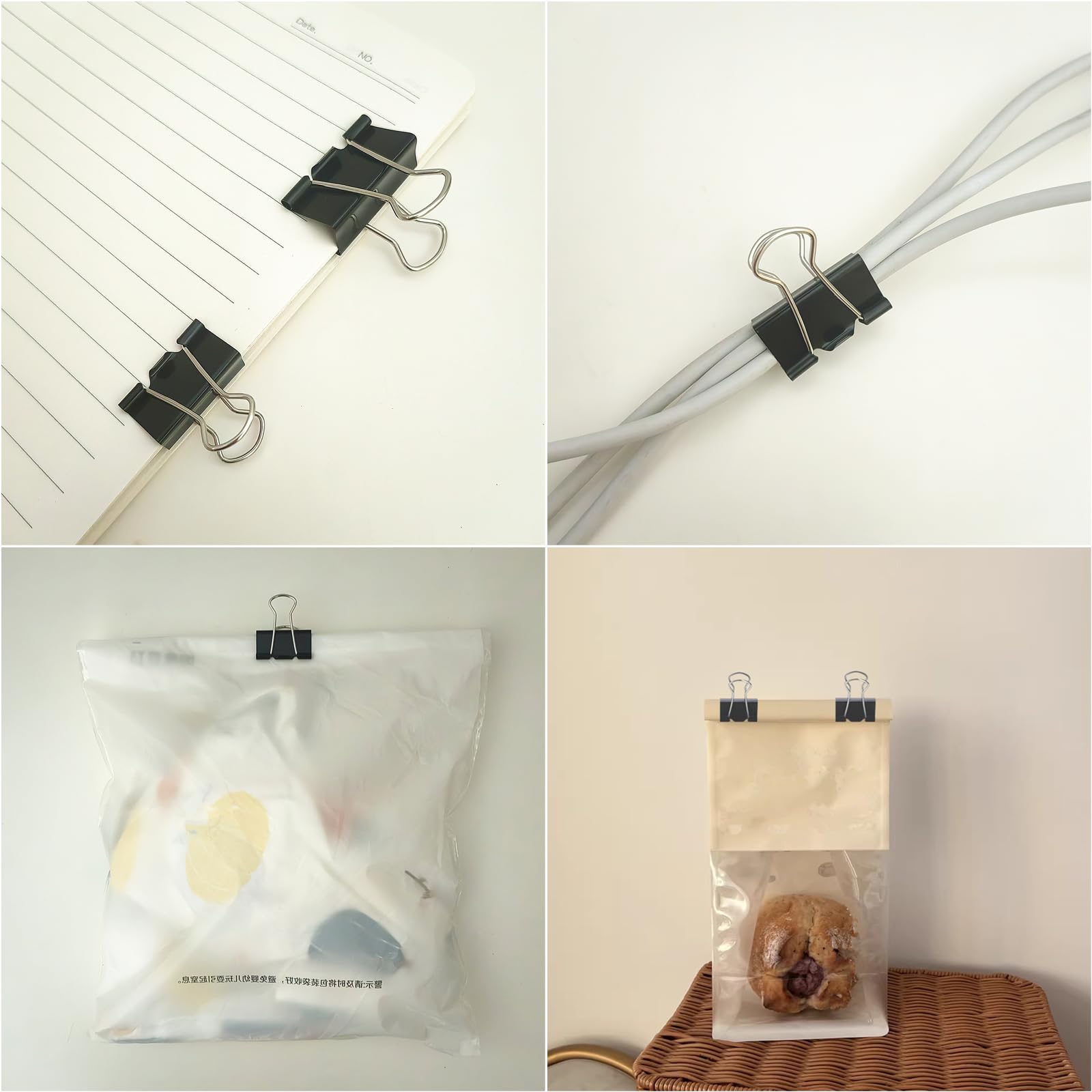 Set di 76 graffette nere per raccoglitori, dimensioni assortite, grandi, medie, piccole, per ufficio, scuola e casa